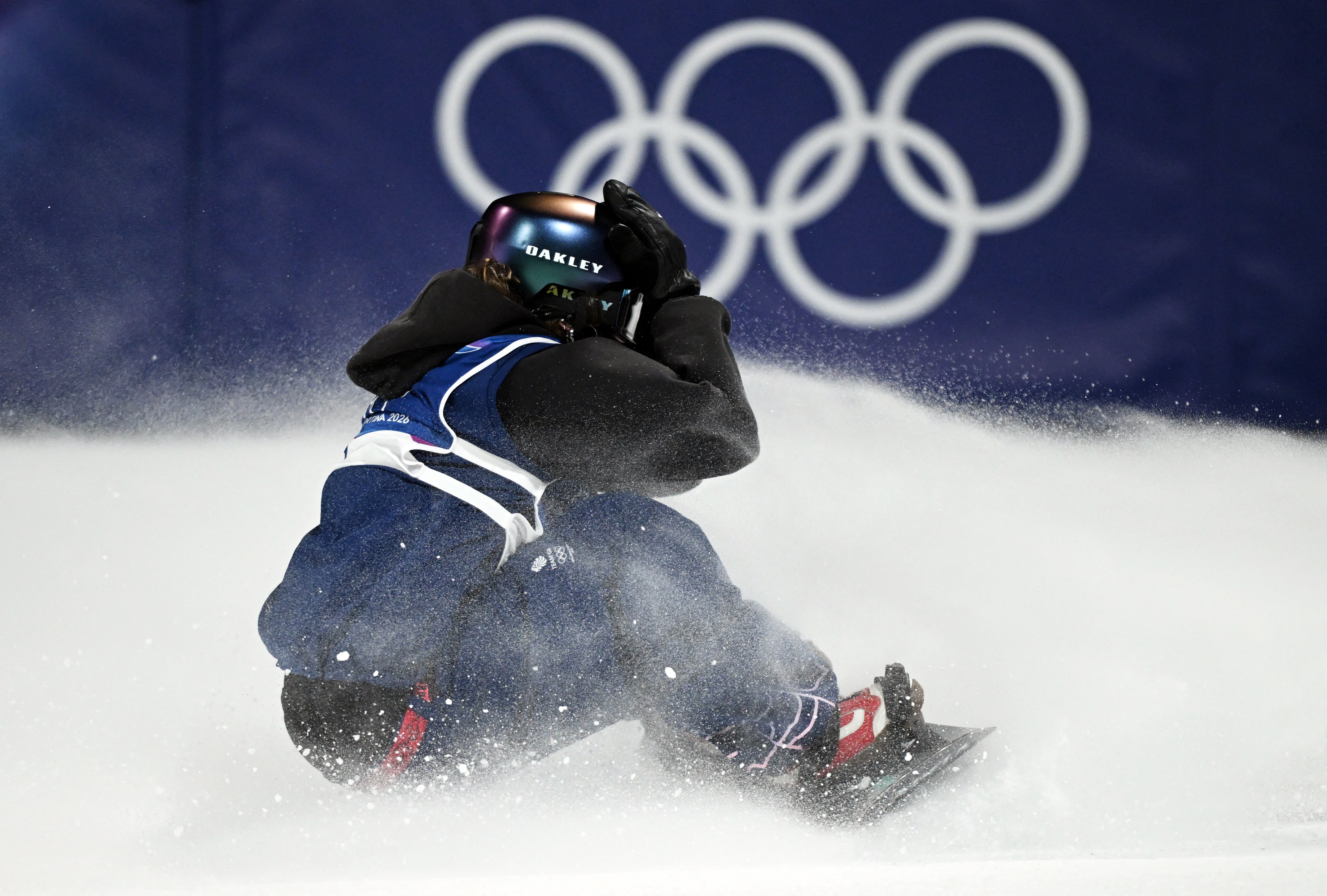 Brookes covered her face with her hands as she over-rotated the final jump and failed to land it cleanly