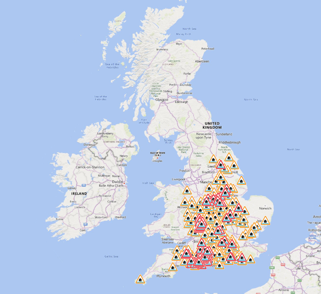There are hundreds of flood alerts and warnings in place across England on Monday