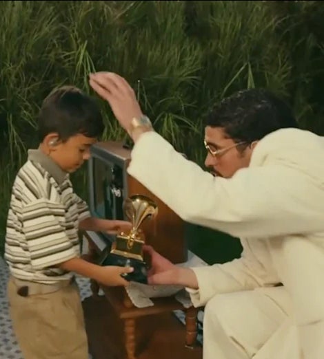 ‘Always believe in yourself,’ Bad Bunny told the young boy as he handed over his recently won Grammy during the Super Bowl halftime show