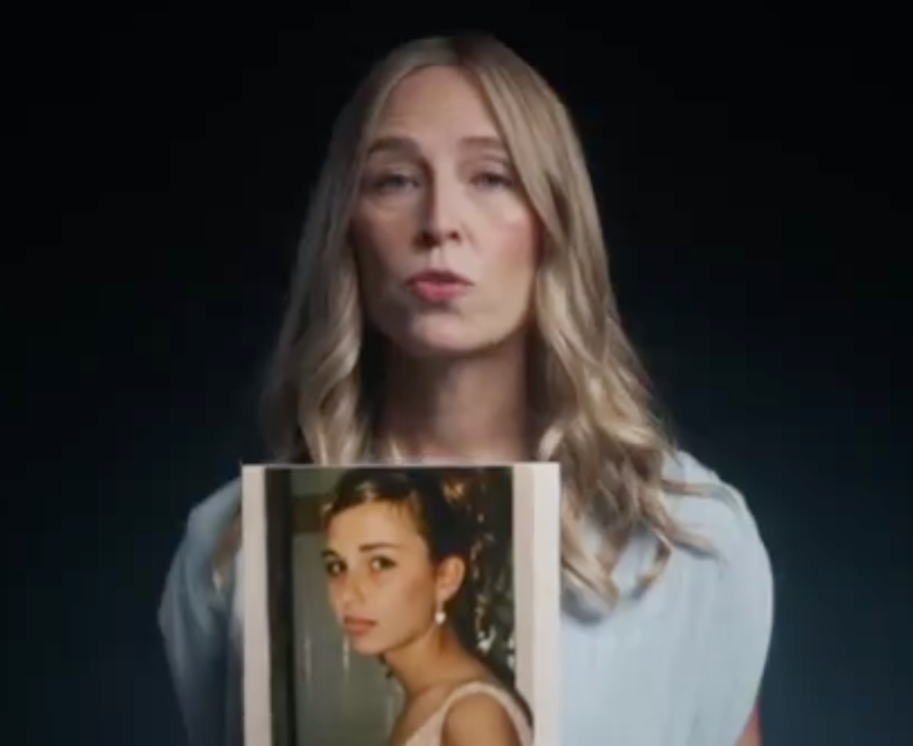 The survivors held up photographs of their younger selves dating from the period in which they were sexually abused by Epstein