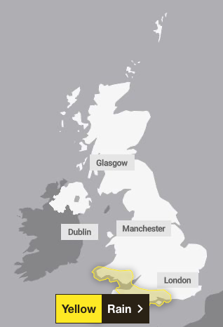 Heavy rain will batter the south of England and Wales on Monday