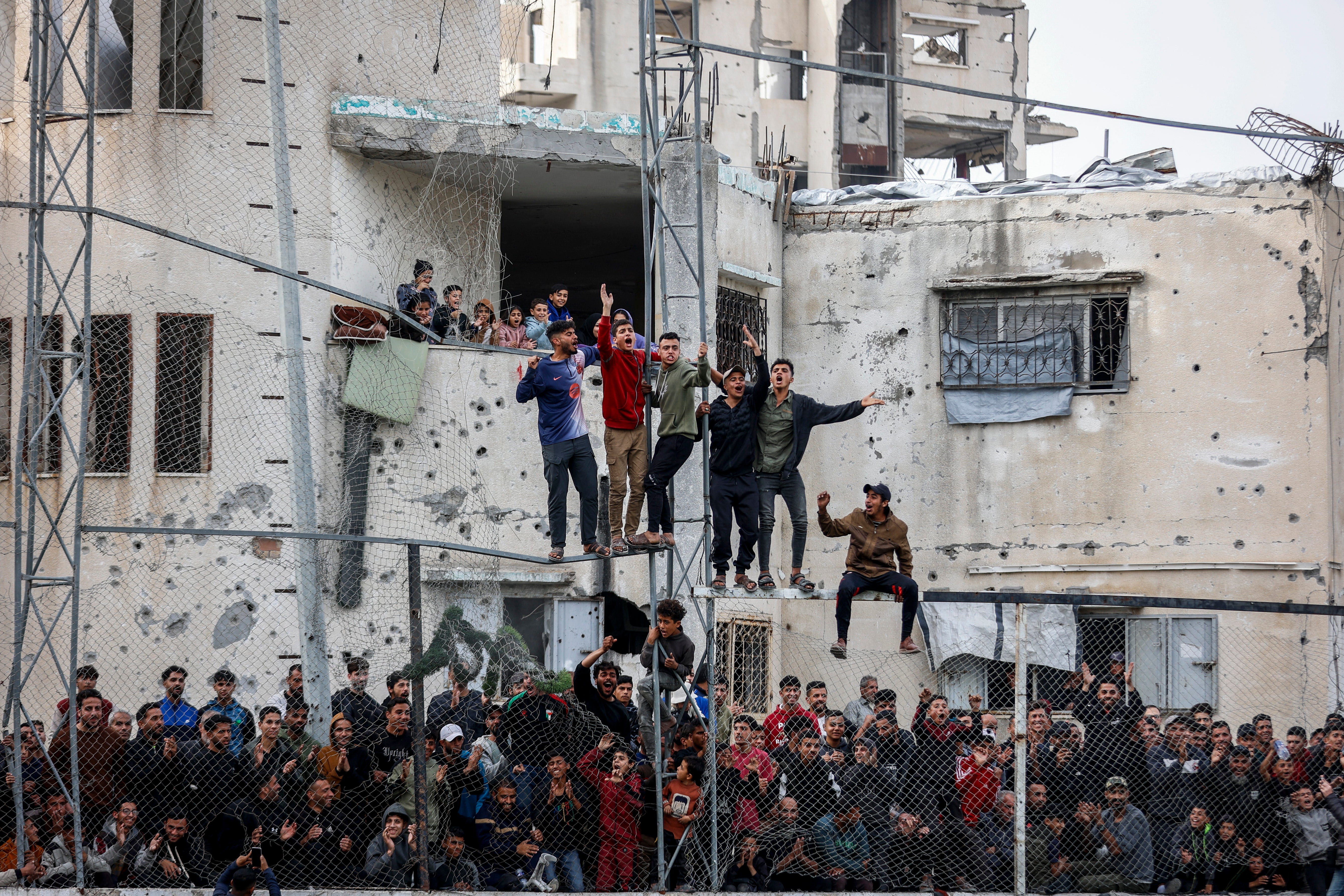 People gathered to watch the tournament, cheering enthusiastically