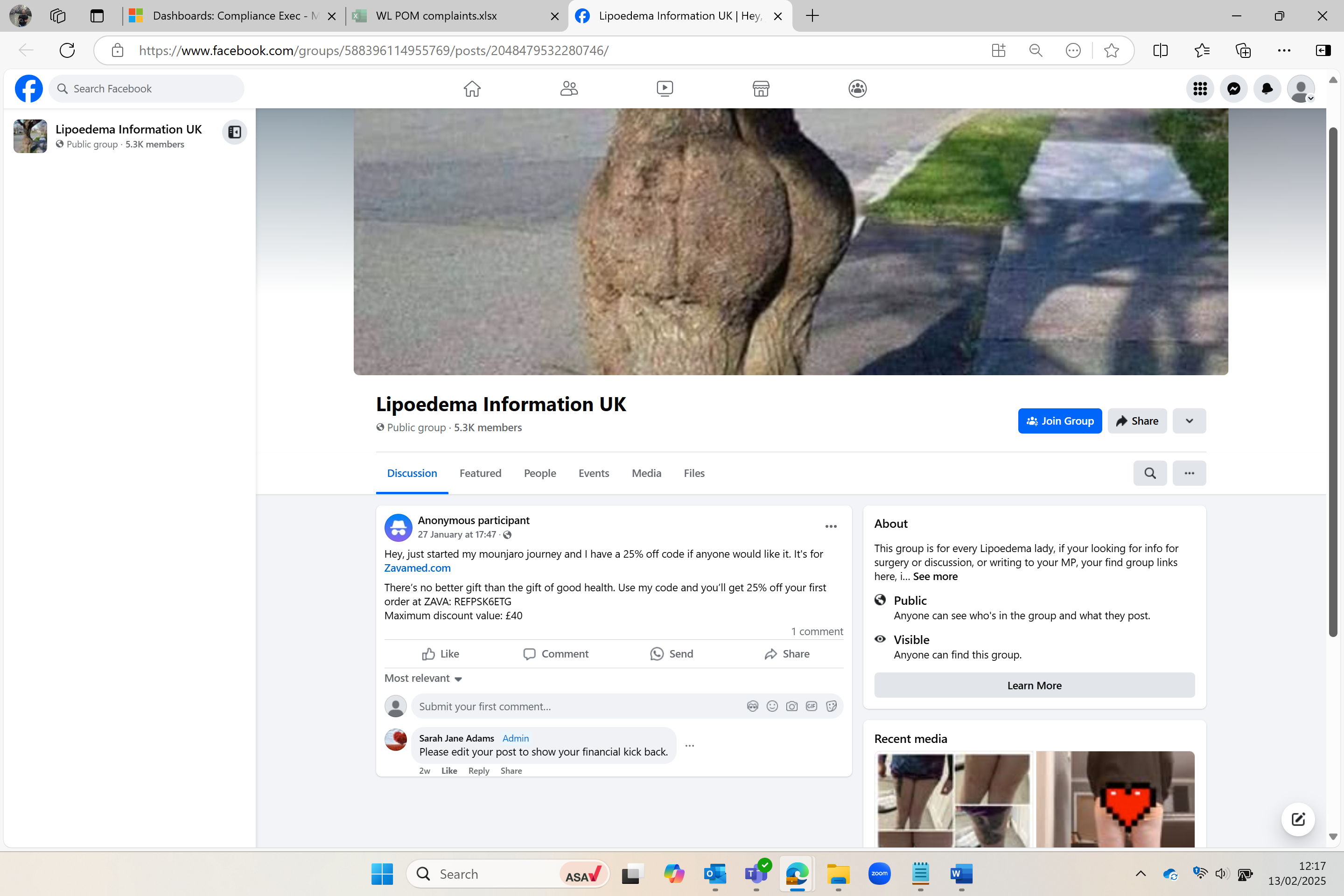 One anonymous post on the Lipoedema Information UK Public Group Facebook page offered a 25 per cent voucher code for ZAVA