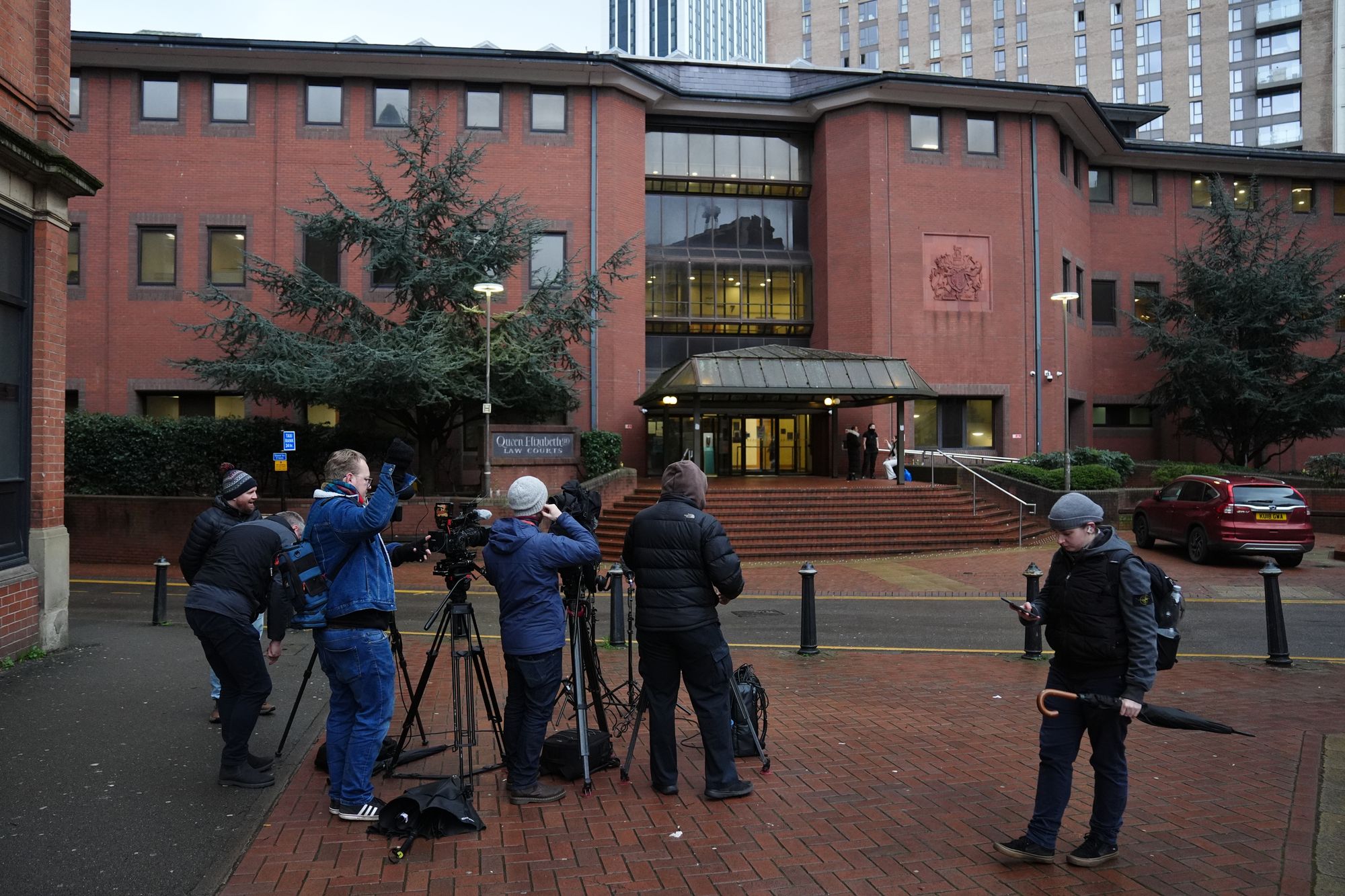 Media outside Birmingham Crown Court after Leo’s killer was sentenced on Tuesday