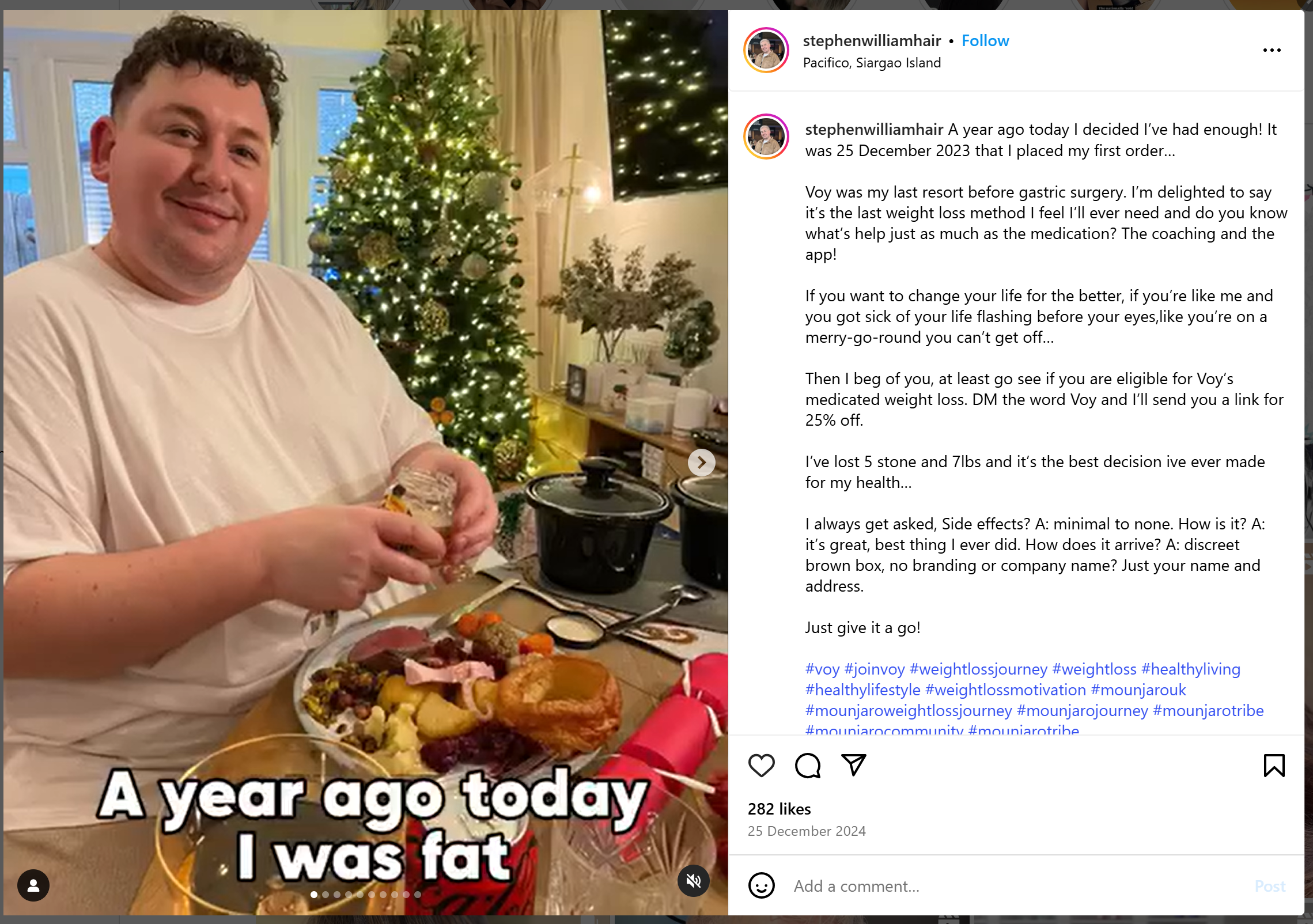 The caption encouraged people to message for a 25 per cent off voucher for Voy