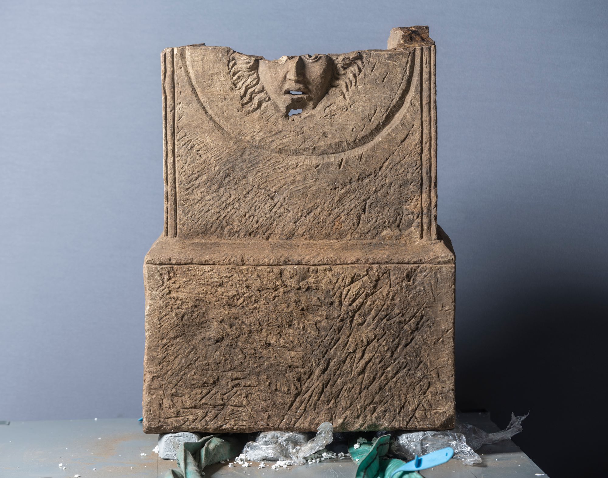 A fragment of one of the Roman altars pre-conservation