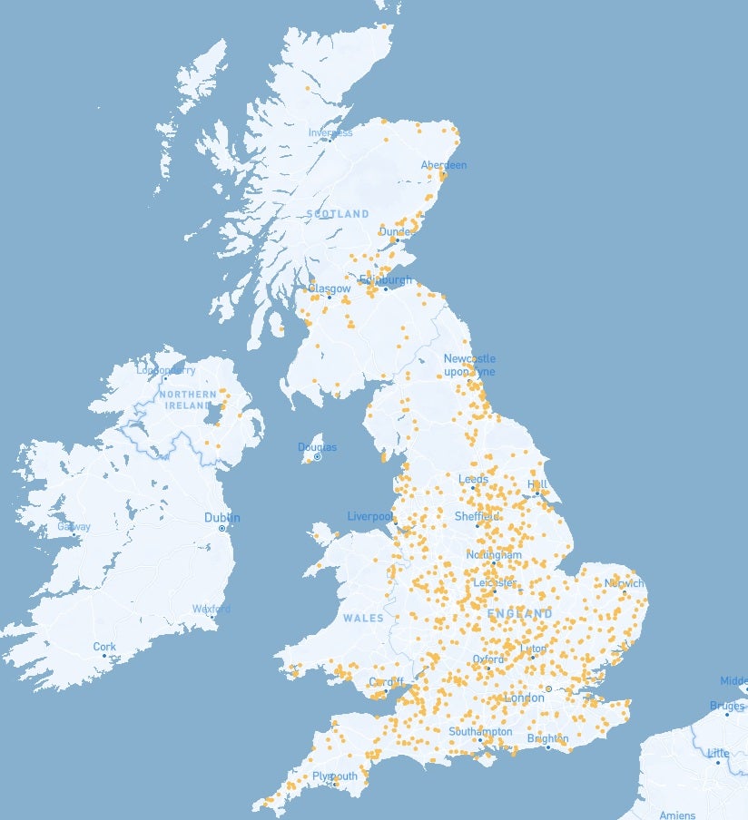 Map showing earmarked sites for solar farm proposals that have been approved and waiting construction, or are going through the planning system