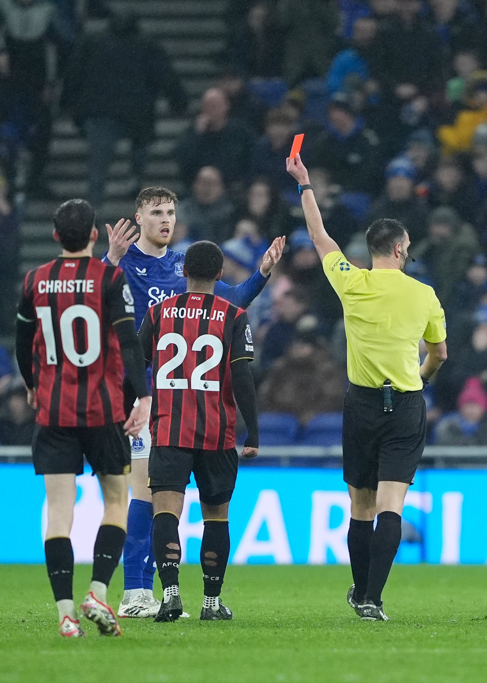 Everton's Jake O'Brien was sent off in the second half