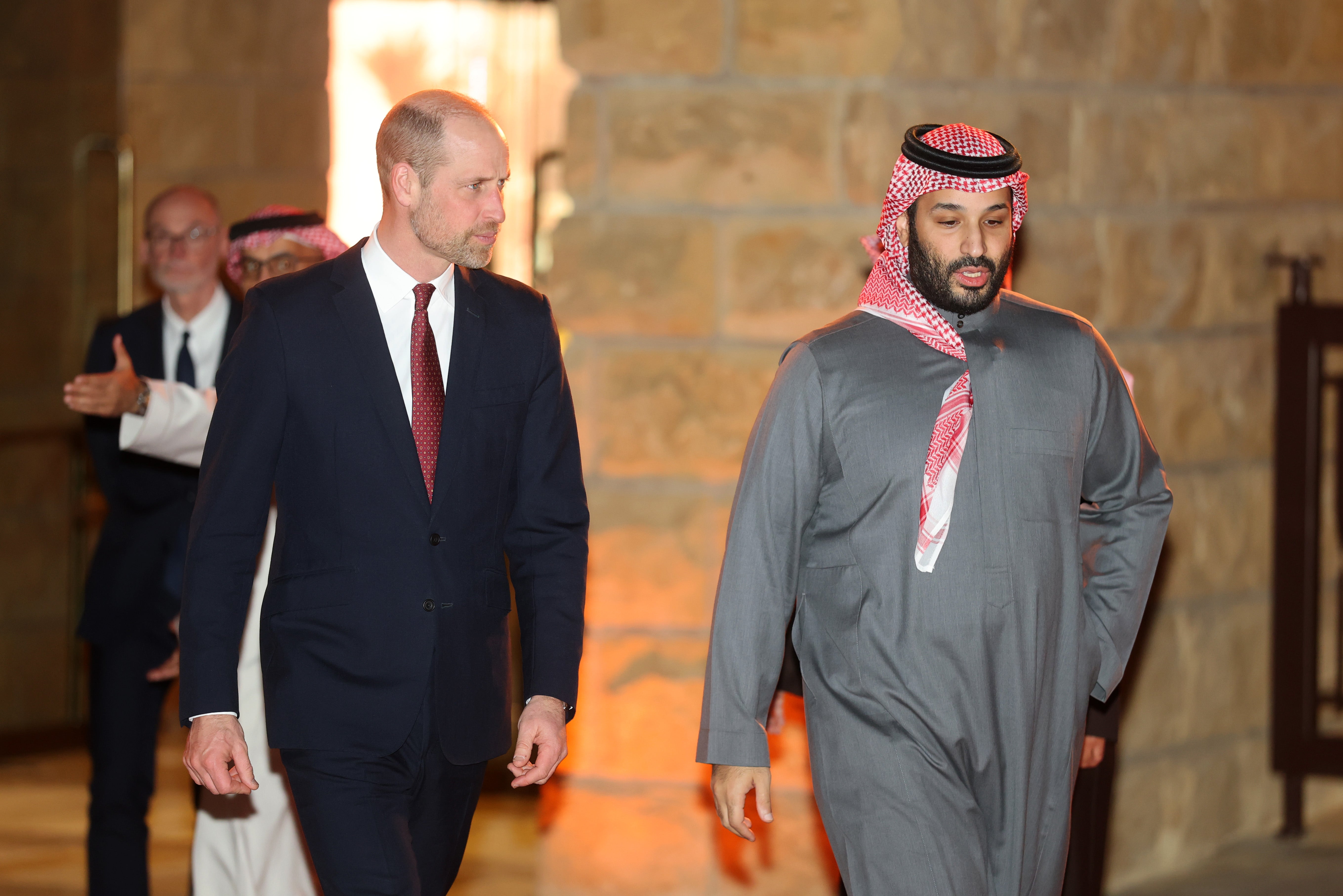 Prince William, during a tour with Crown Prince of Saudi Arabia, Mohammed bin Salman Al Saud, on day one of his first official visit to Saudi Arabia