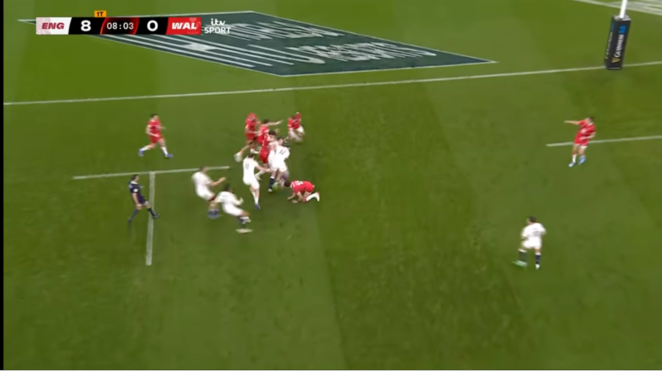 With the help of Fraser Dingwall, Tommy Freeman is driven onwards towards the line having decisively won his collision