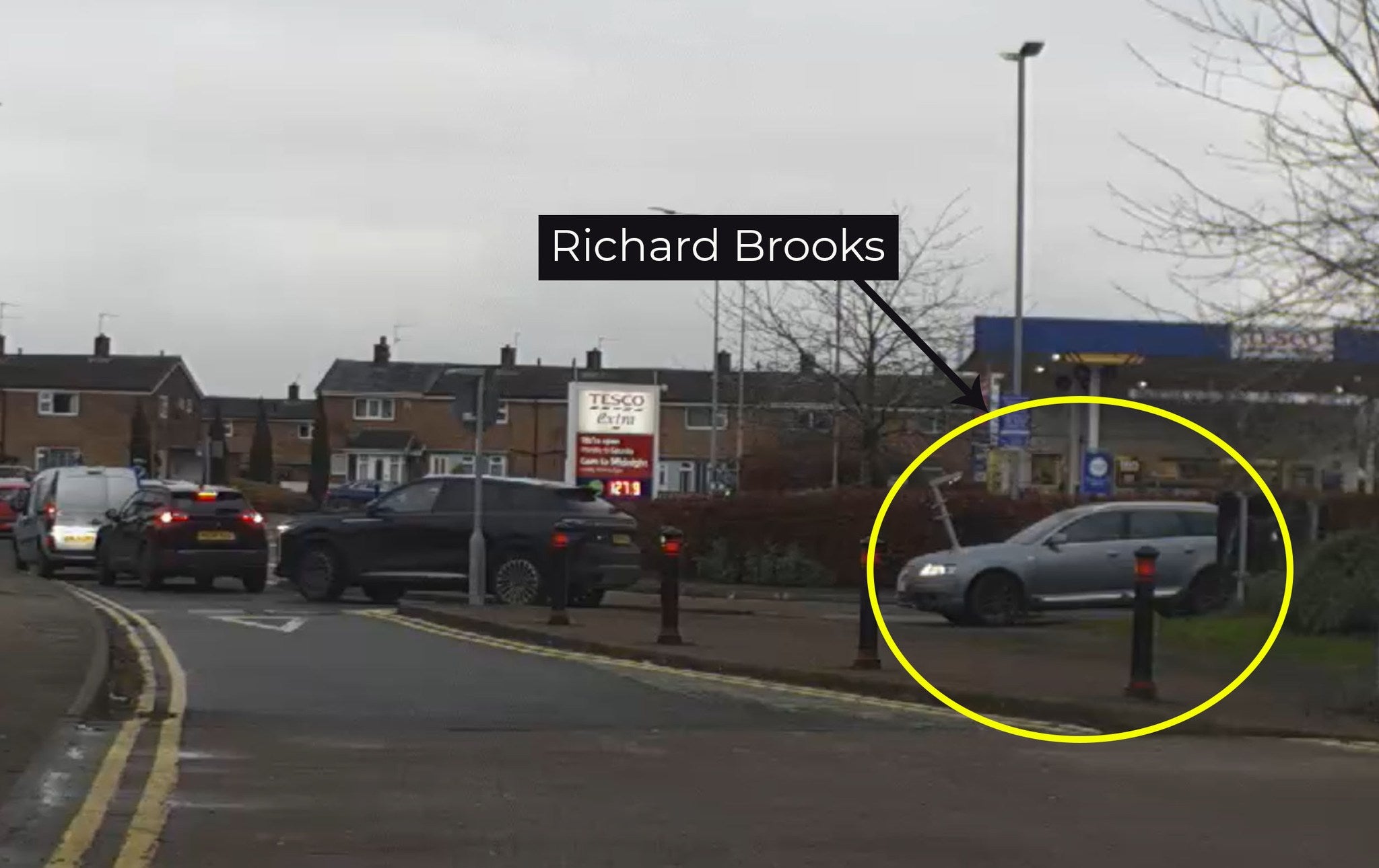 Richard Brooks driving his car out of a Tesco car park near to Newton Aycliffe Magistrates' Court on Monday