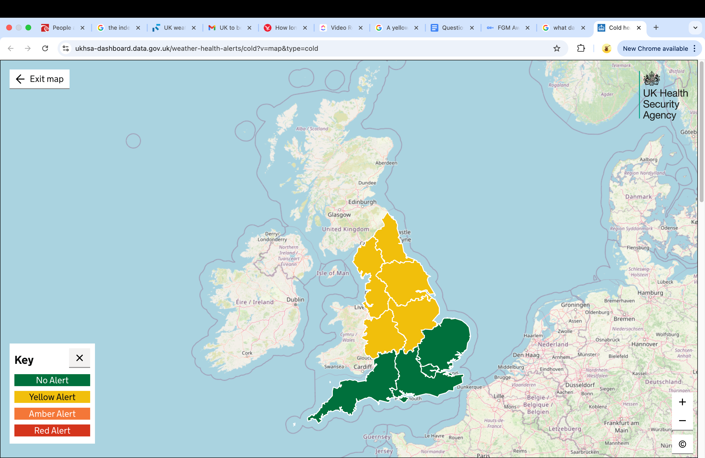 The UKHSA has issued a yellow ‘cold health alert’ with a risk score of 7