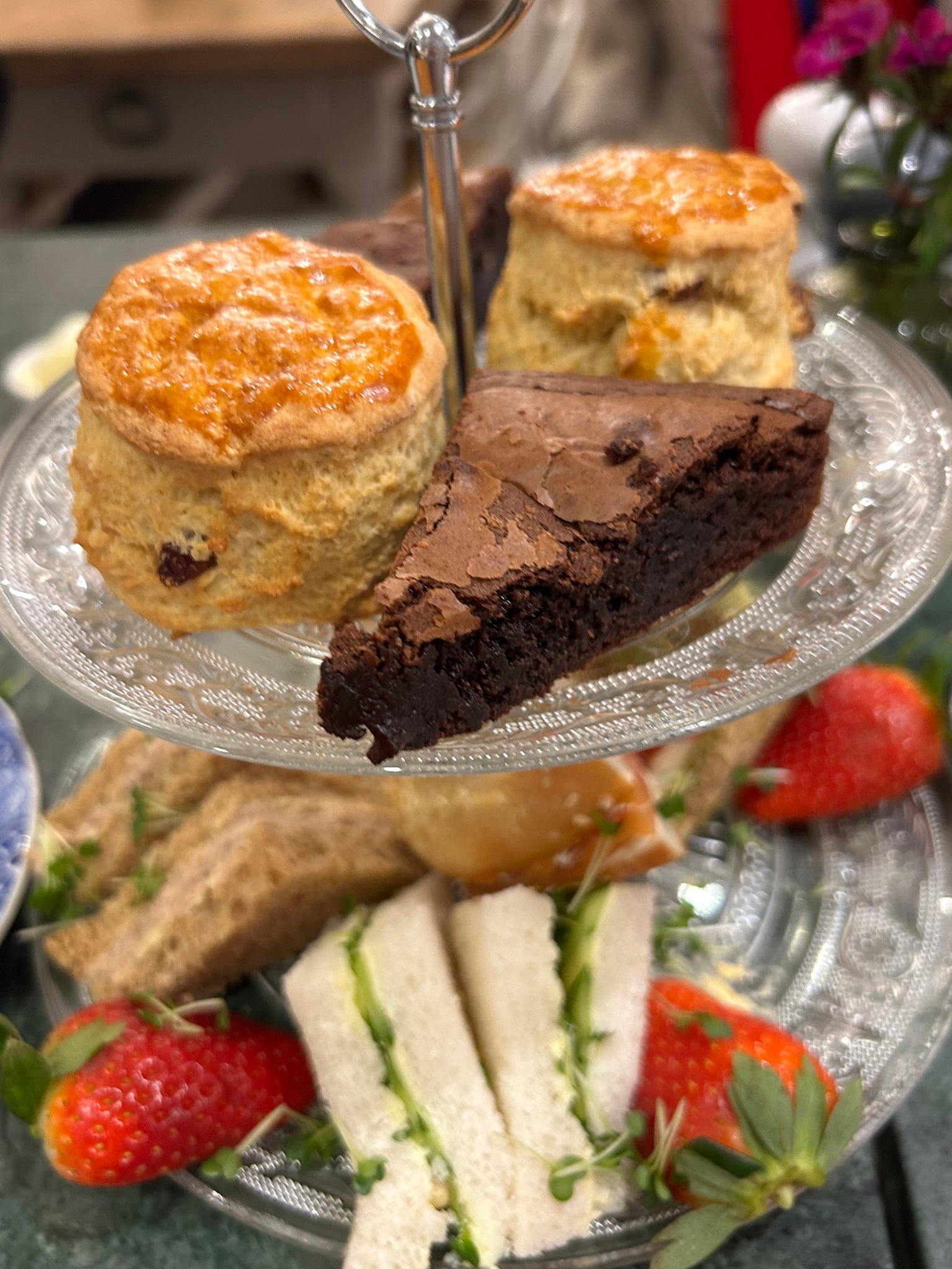 I ordered a special afternoon tea of finger sandwiches, scones and chocolate brownies