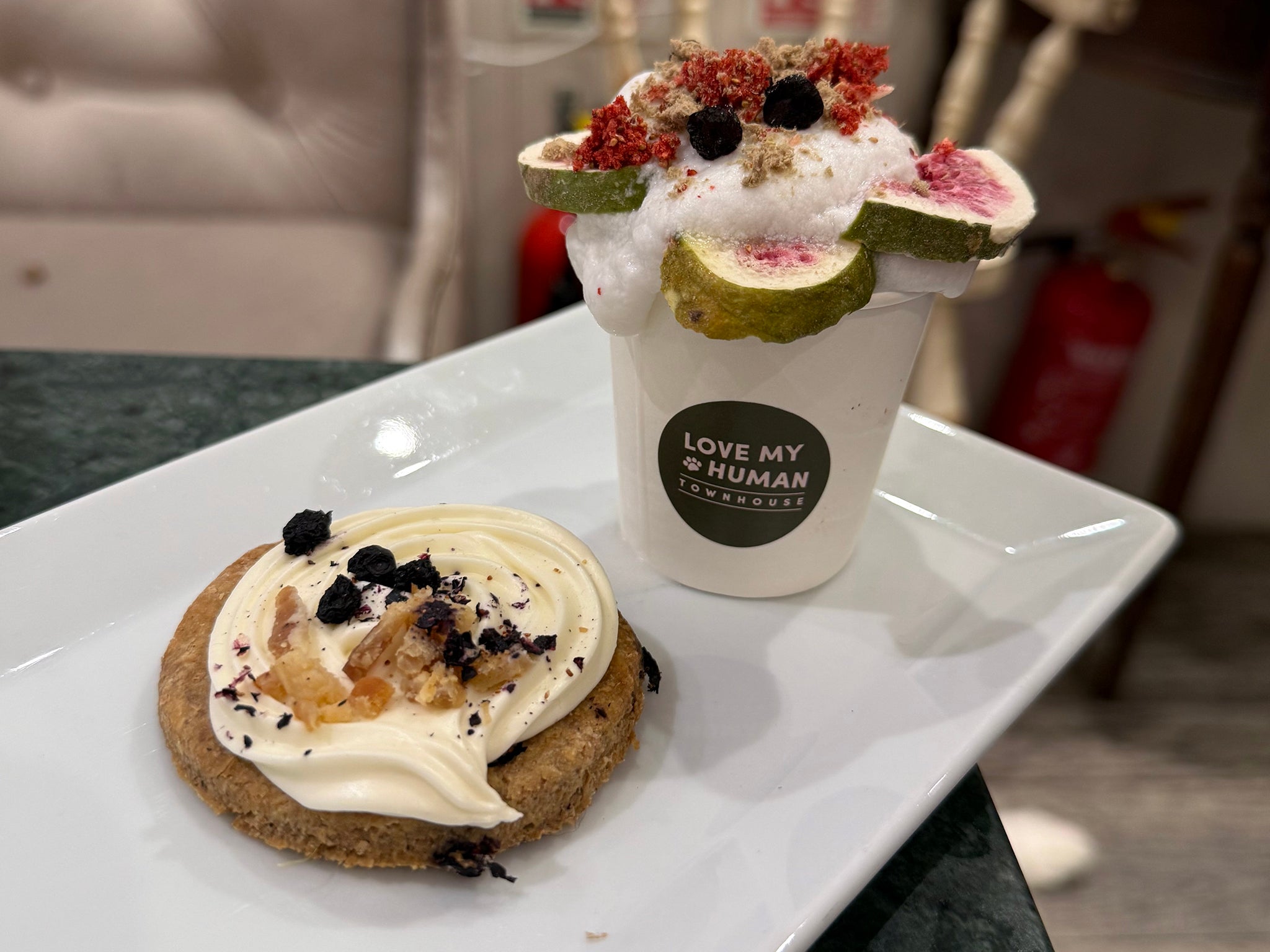 The ‘Loaded PupCups’ and bacon biscuits are devised by a qualified dog nutritionist