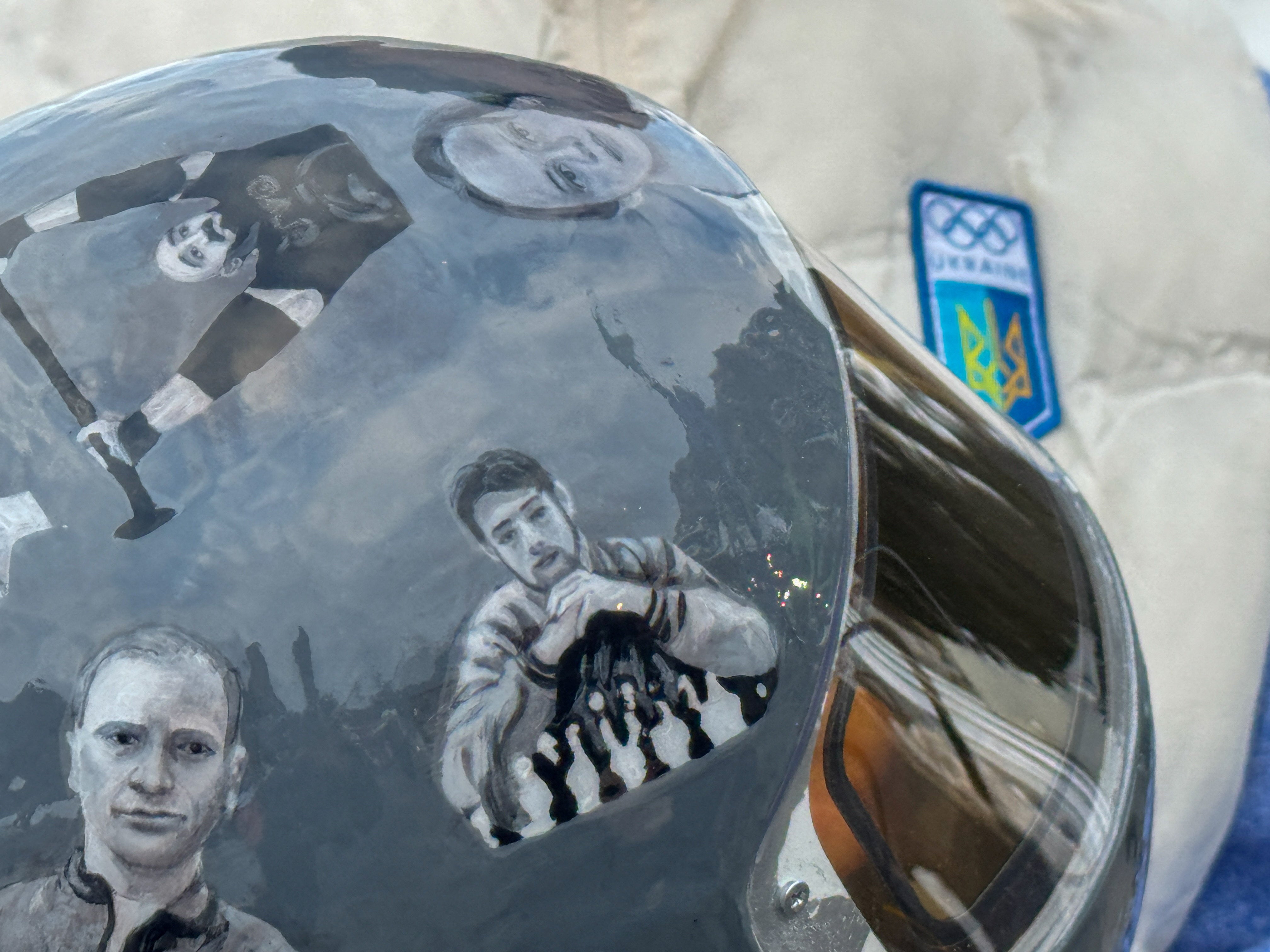 Heraskevych's helmet with images of compatriots killed during the war in Ukraine