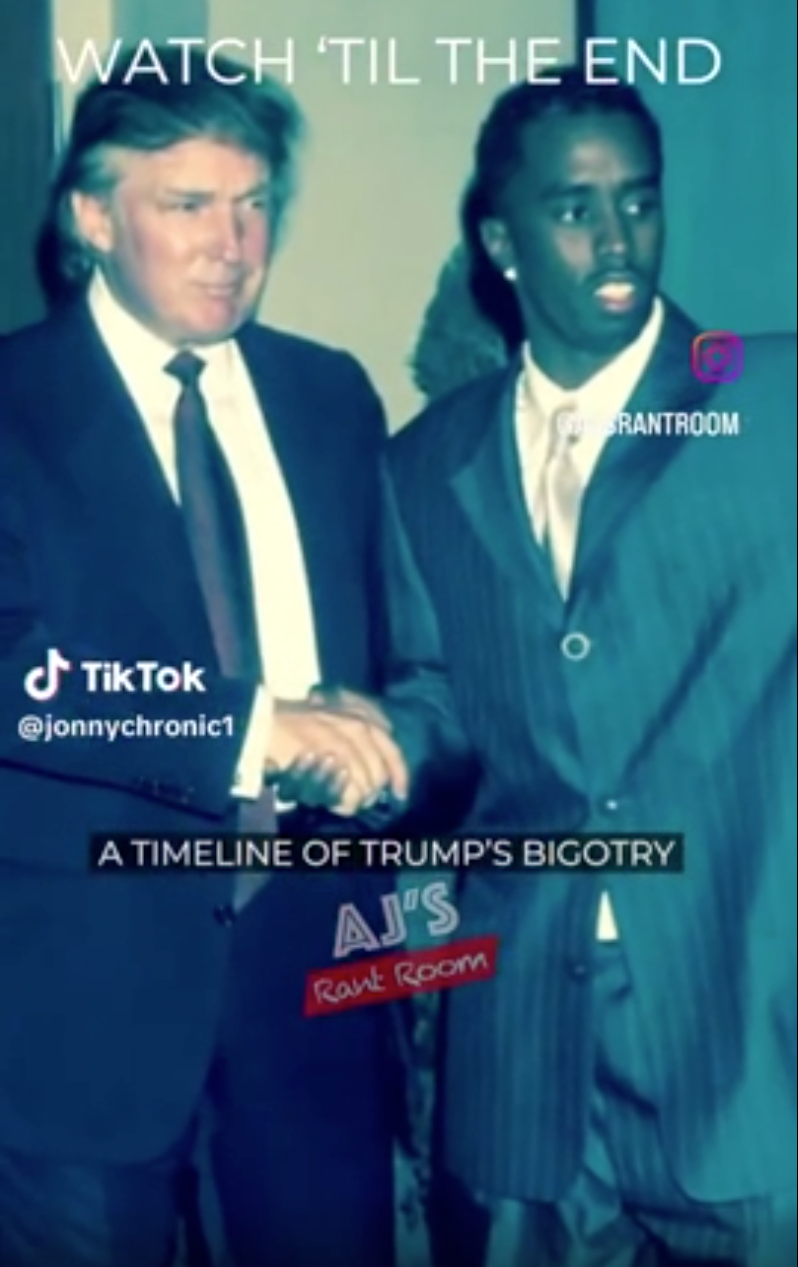 Trump shared an image of him shaking hands with P. Diddy, who was convicted of two counts of transportation for the purposes of prostitution last year
