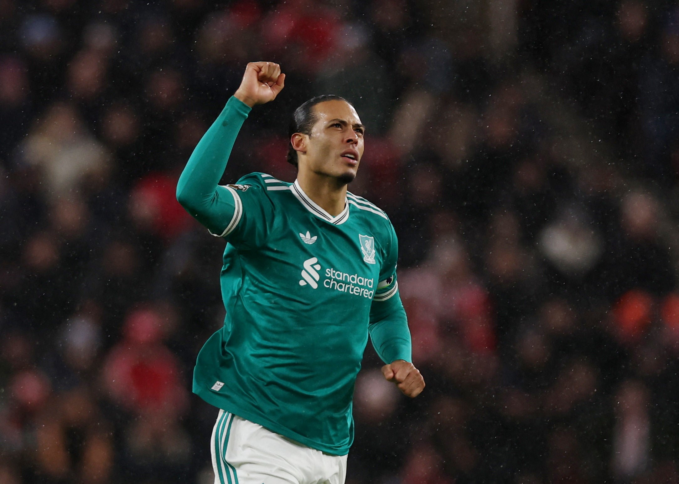 <p>Virgil van Dijk celebrates Liverpool’s winning goal </p>