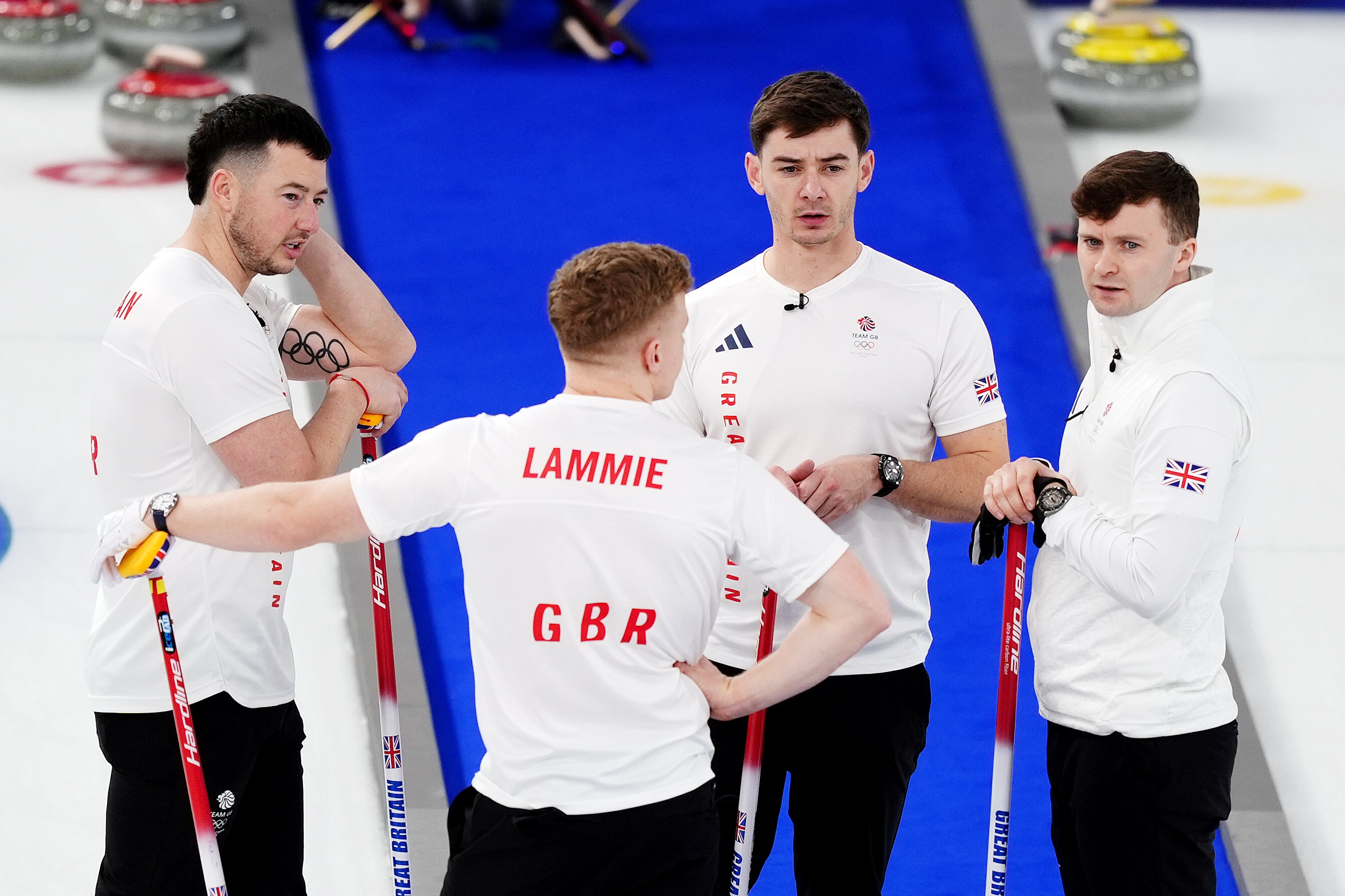 Great Britain's Bobby Lammie, Hammy McMillan (left), Bruce Mouat (right) and Grant Hardie (second right)