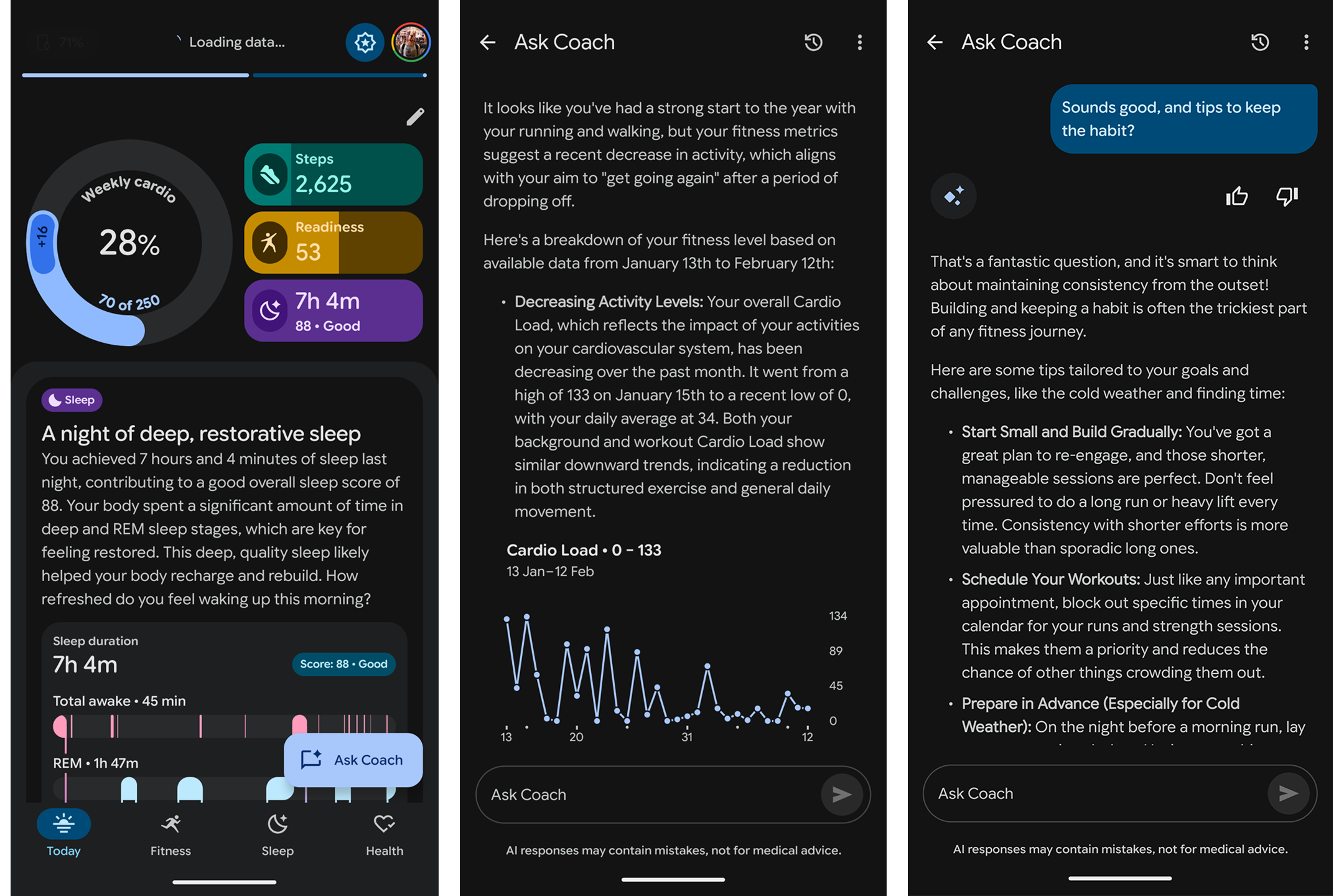 You can dive into chats with the coach about any aspect of your overall fitness