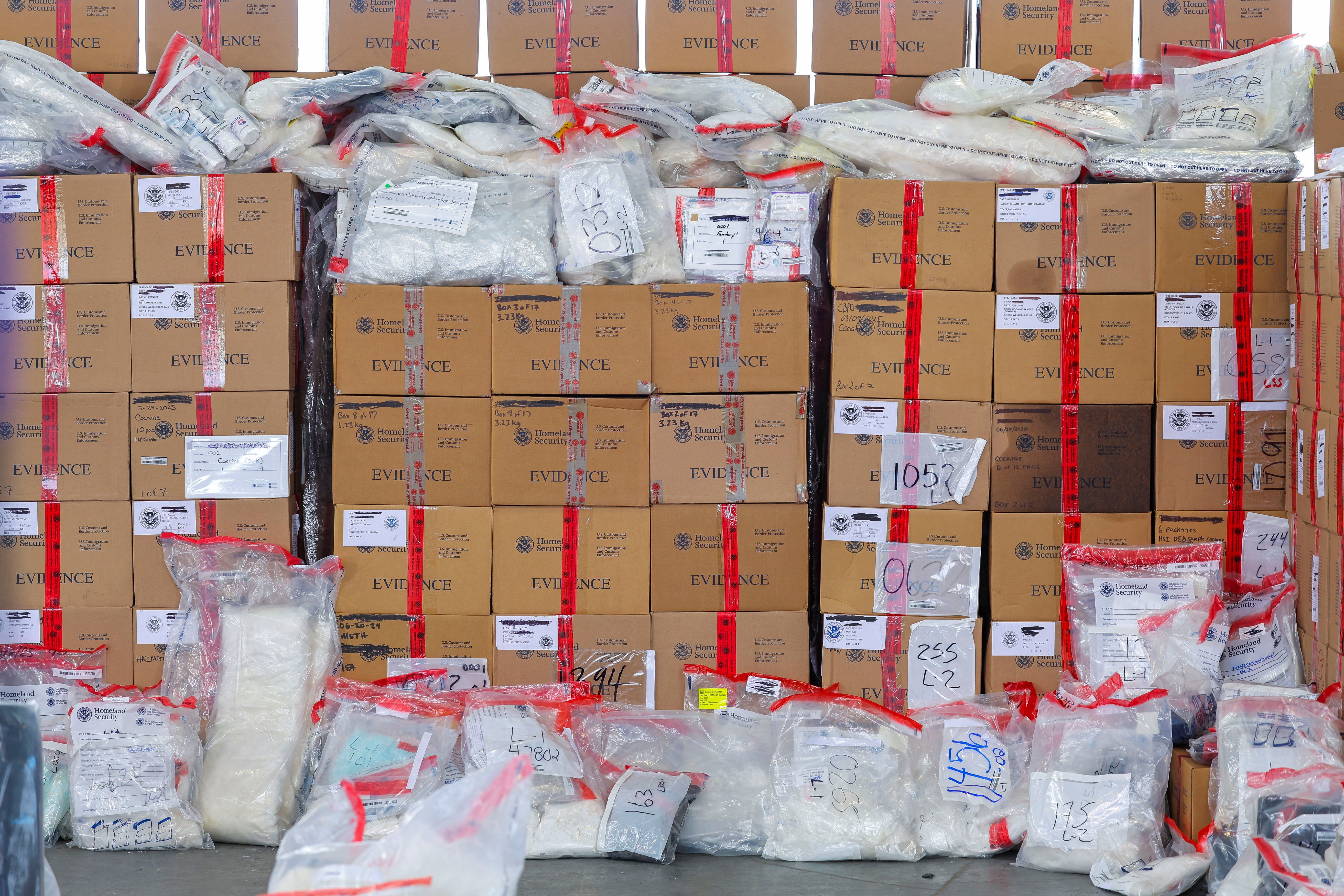 Noem was at the southern border in California Thursday to tout the Trump administration’s drug-seizure efforts