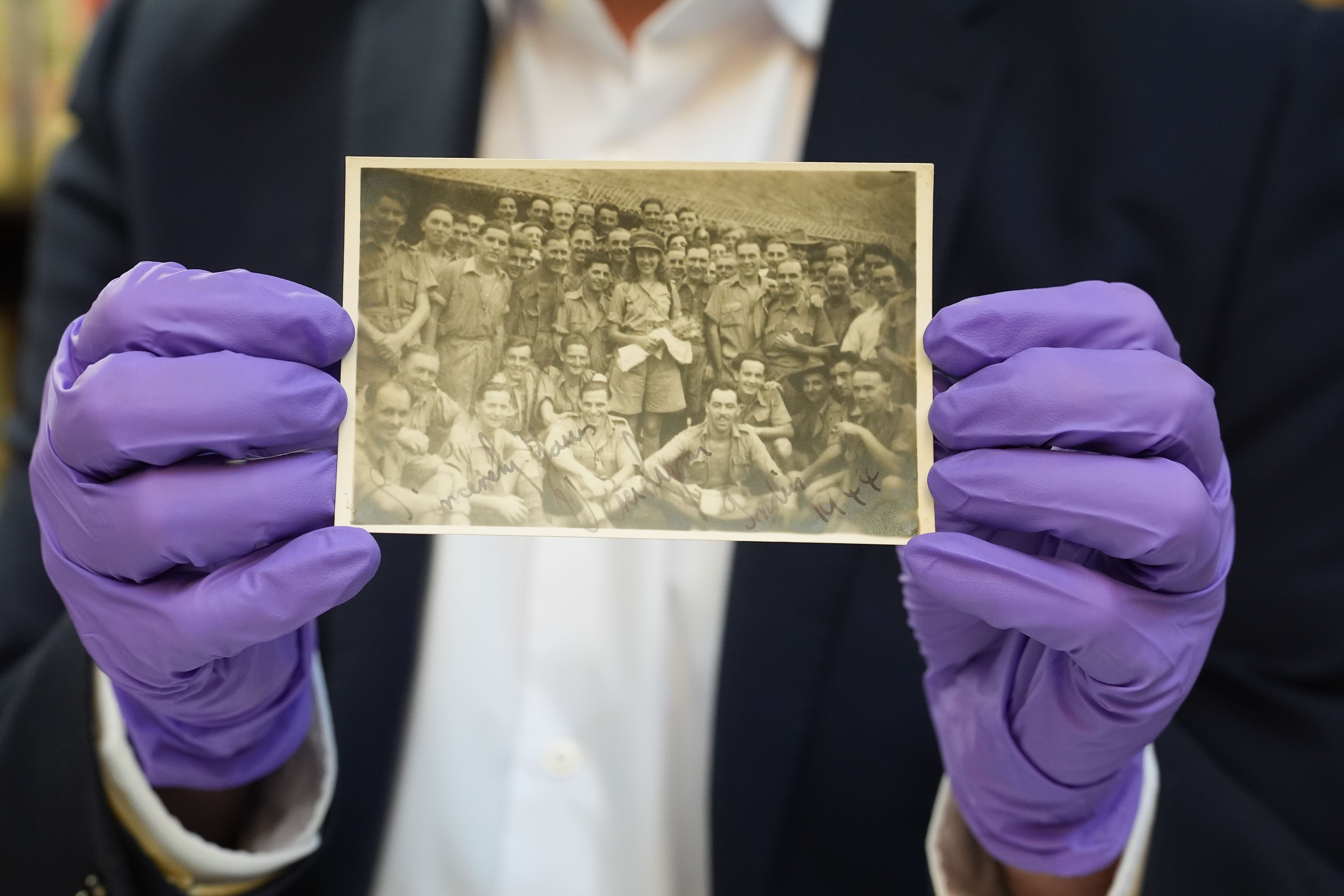 A photo signed by Vera Lynn during her 1944 India tour on display at the Imperial War Museum (Lucy North/PA)