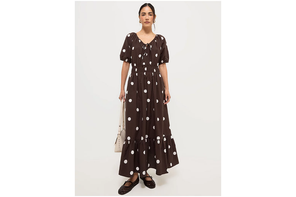 George at Asda brown spotted shirred waist midi dress