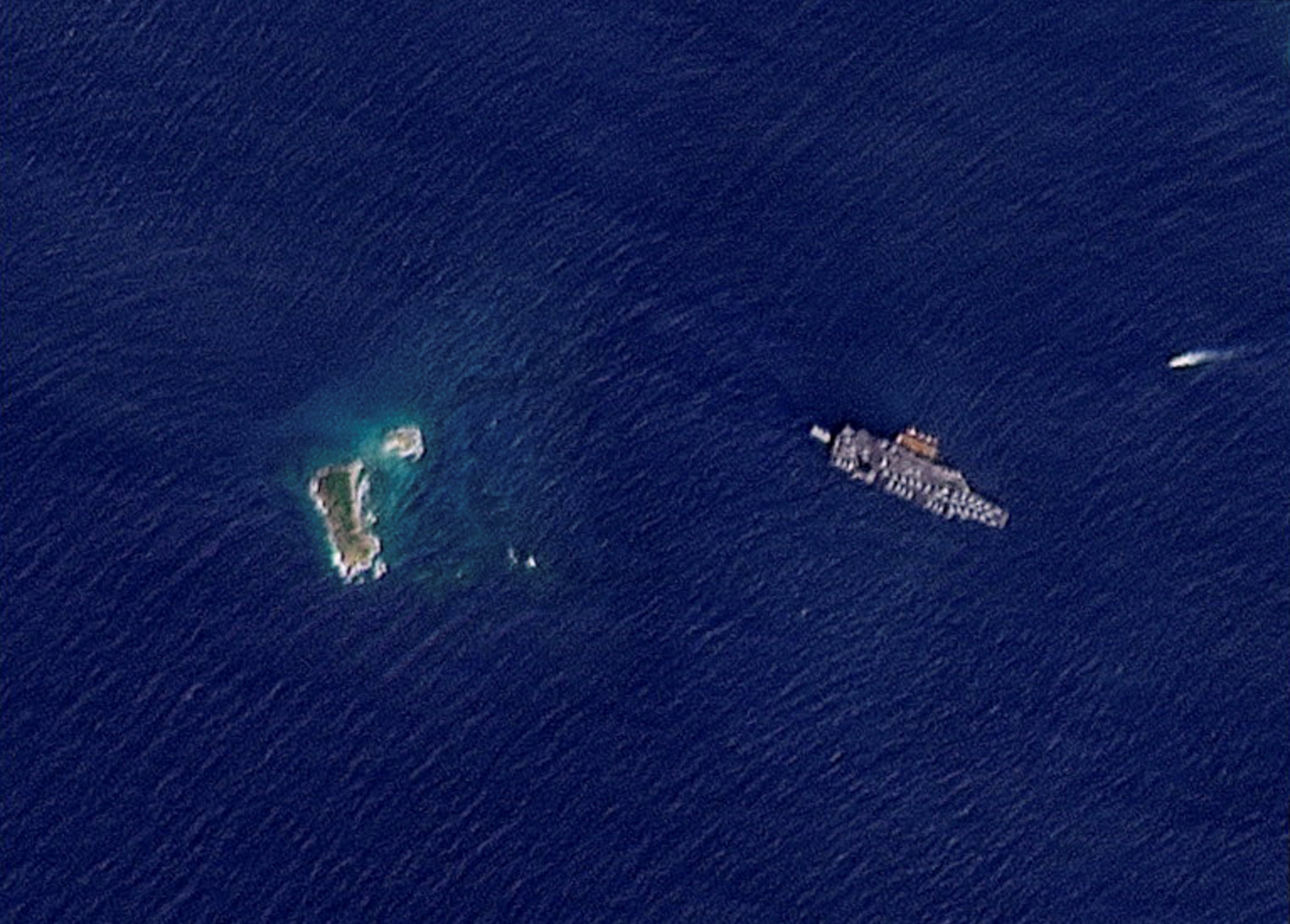 The USS Gerald R. Ford off the coast of St Thomas Island, US Virgin Islands, on 24 January