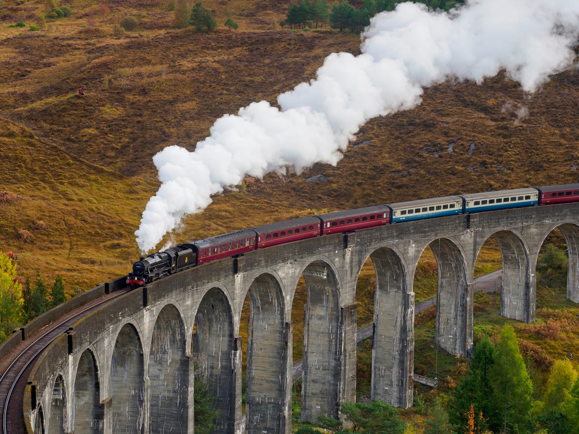 The Jacobite Steam Train runs from Fort William to Mallaig over the Glenfinnan Viaduct