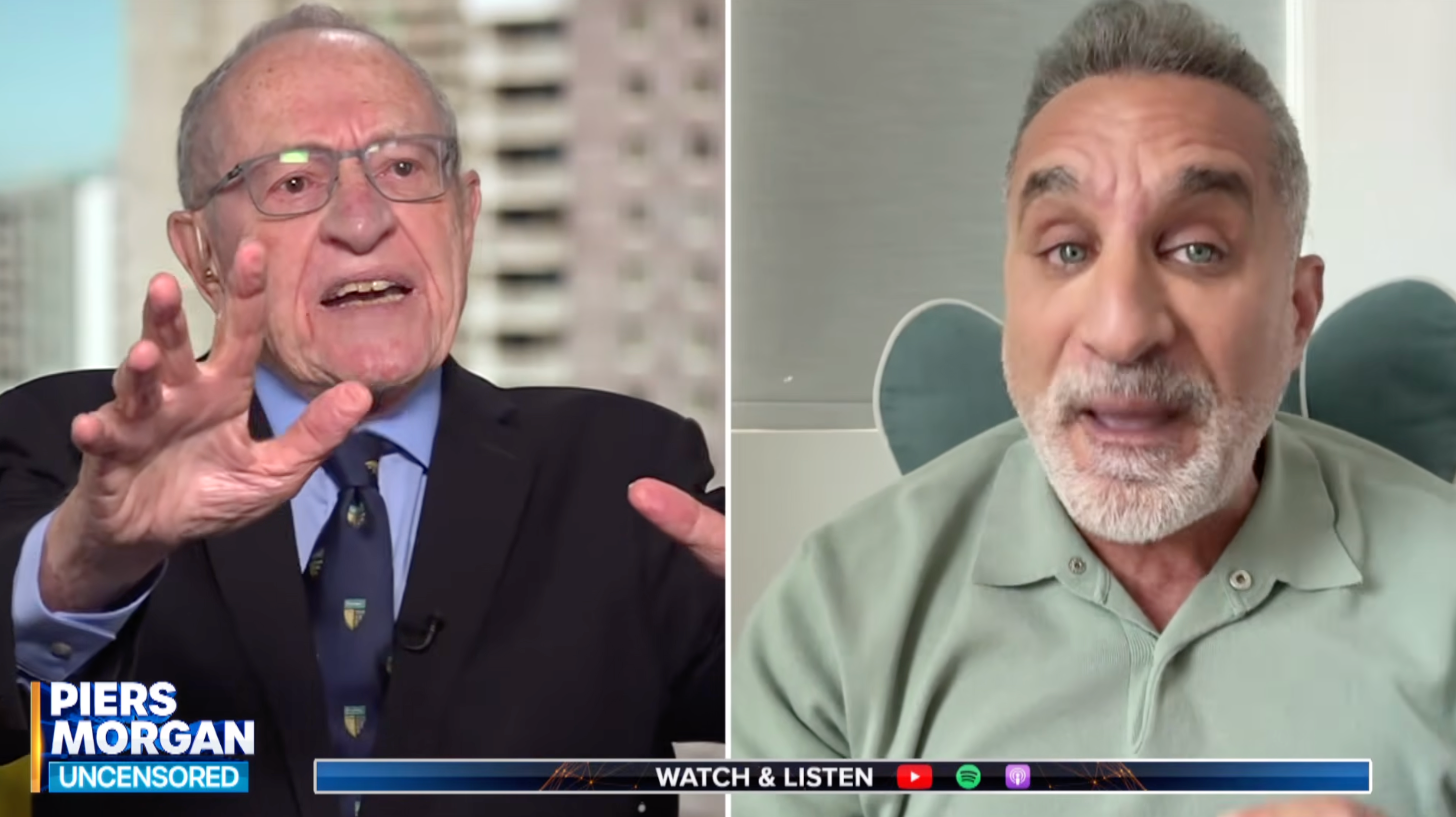Alan Dershowitz sparred with comedian Bassem Youssef on Piers Morgan Uncensored Thursday