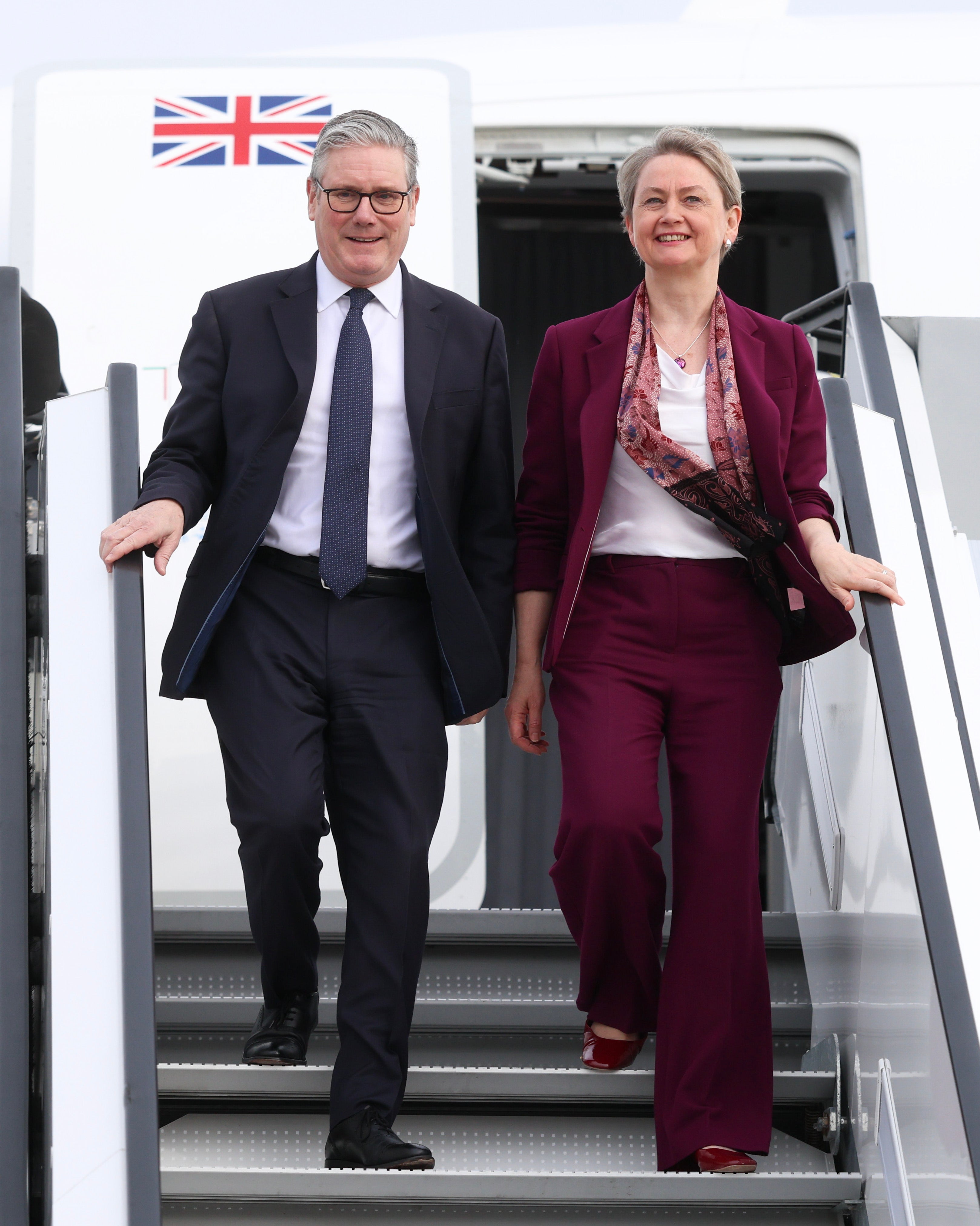 Prime minister Keir Starmer and foreign secretary Yvette Cooper arriving at the summit in Munich