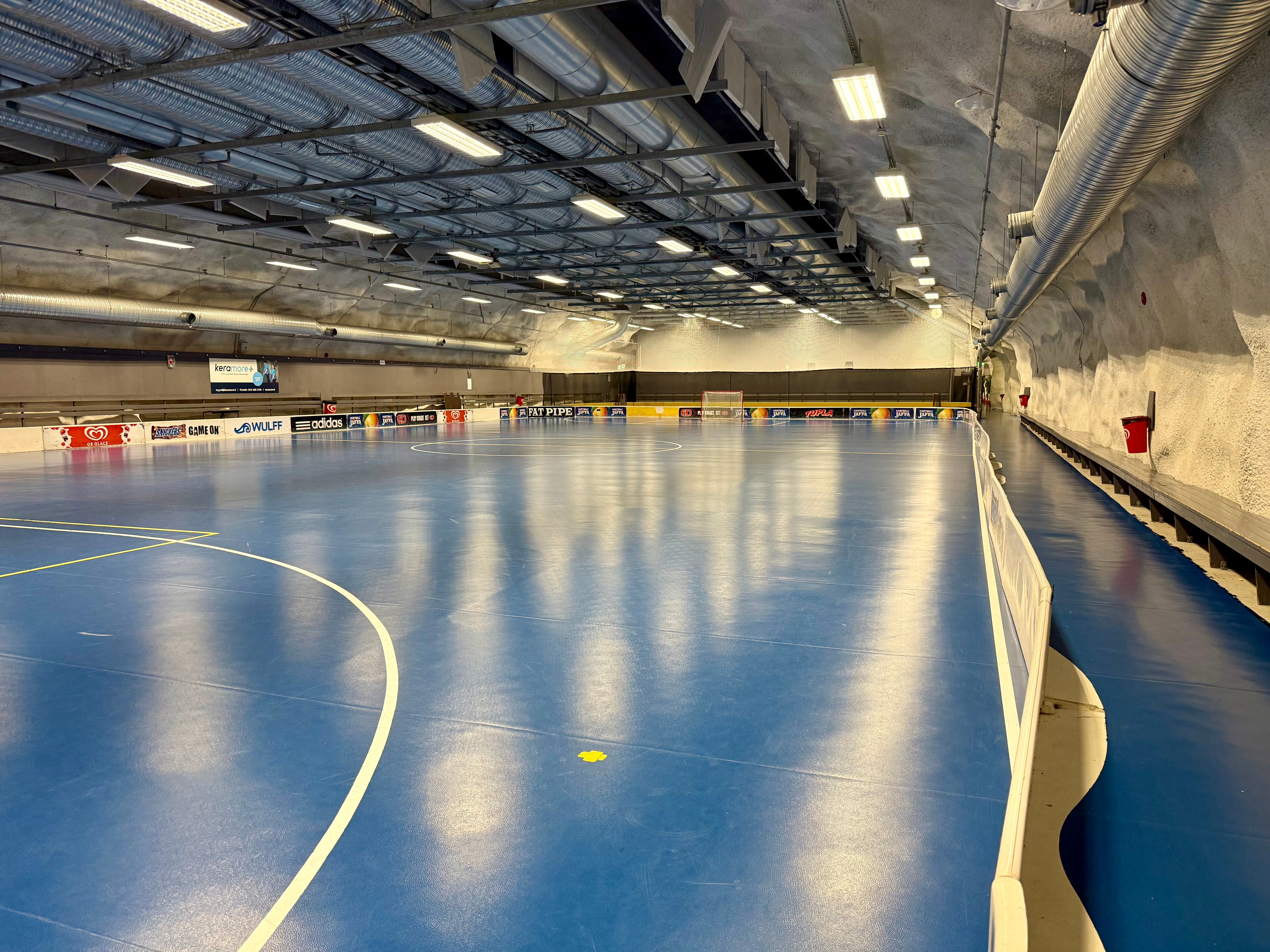 A hockey pitch in one of the halls. The space can be cleared within 72 hours in the event of an emergency