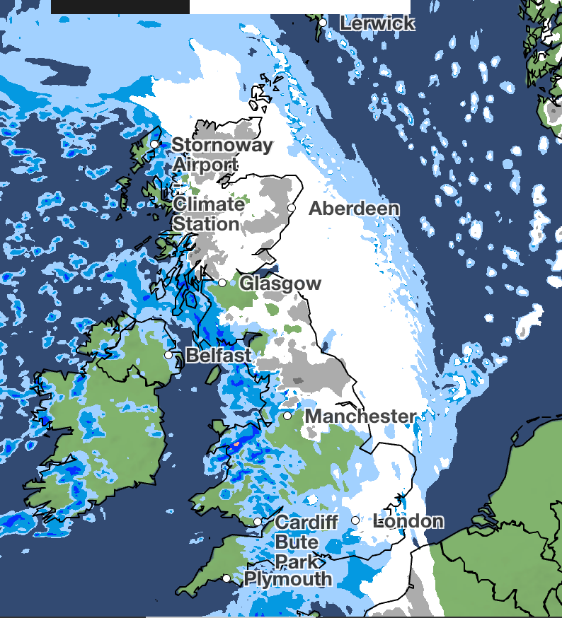 Snow begins to clear by Sunday morning, map shows forecast at 6am