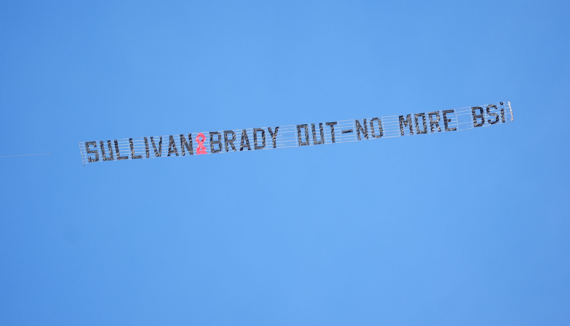 West Ham fans organised a banner to fly over the Pirelli Stadium protesting their ownership