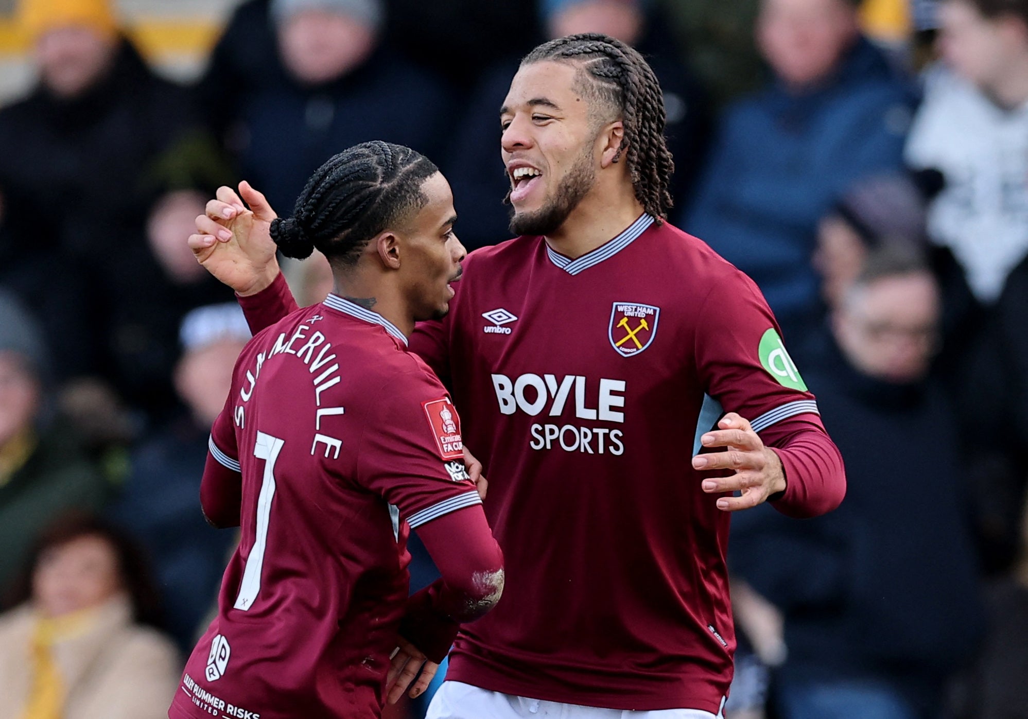 Crysencio Summerville (left) celebrates his goal against Burton
