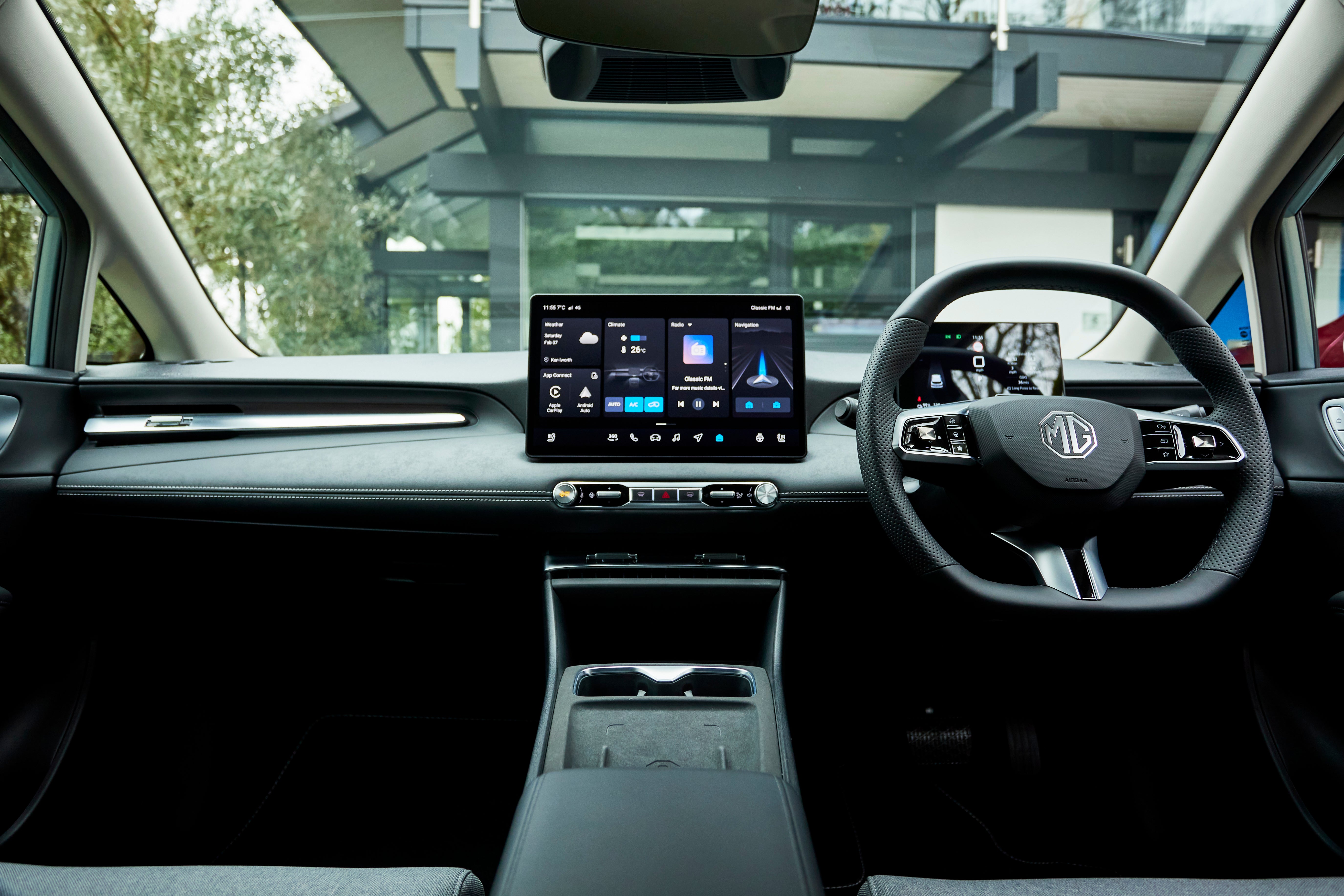 The MG4 Urban's dual-screen setup comprises a 12.8-inch central touchscreen and a 7-inch driver display.