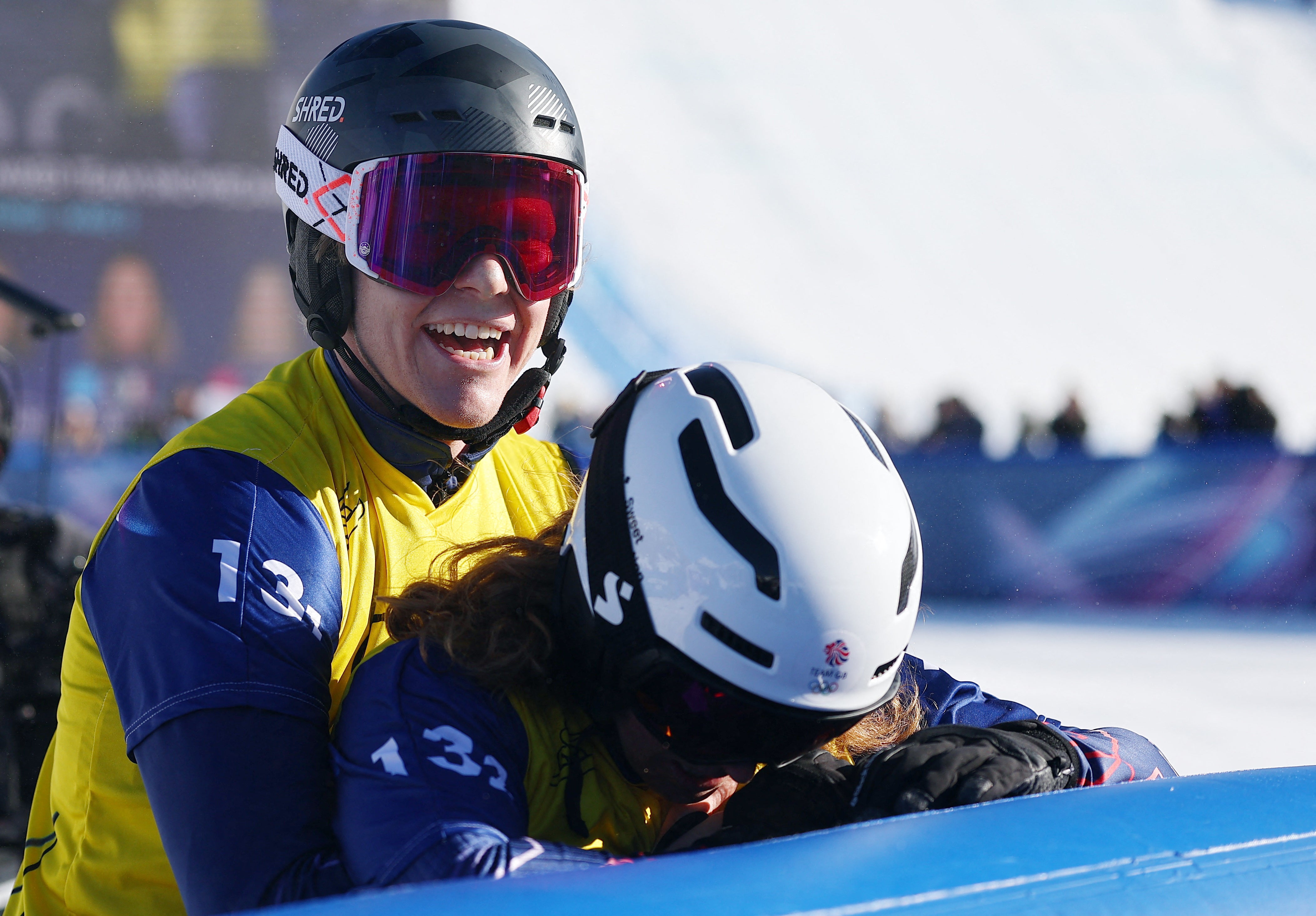 An overjoyed Nightingale sprinted over to hug his teammate at the finish