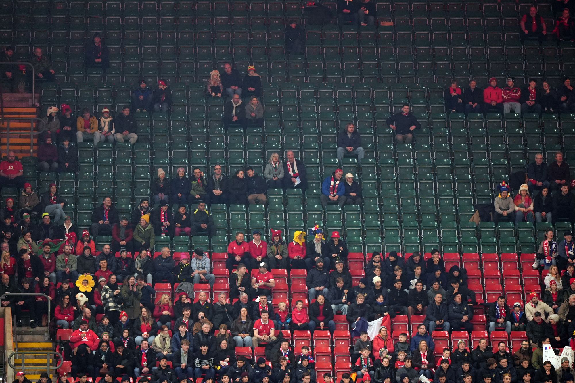 There were swathes of empty seats at the Principality Stadium, Cardiff