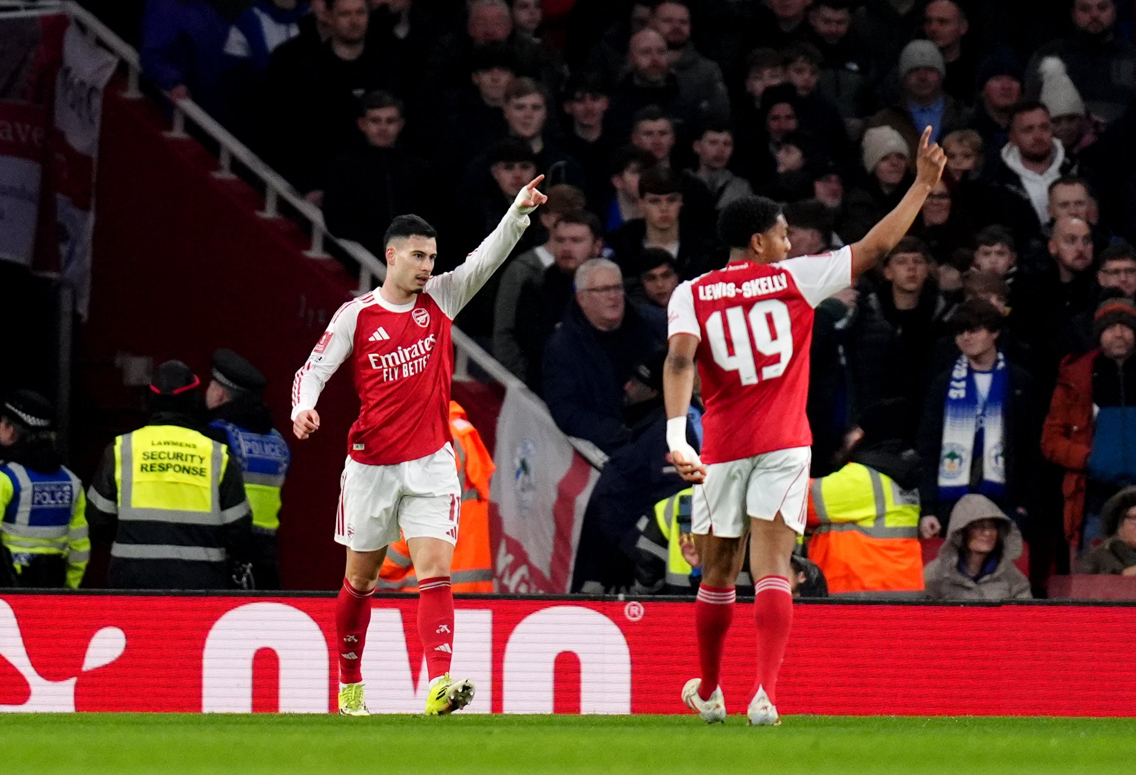 Gabriel Martinelli celebrates scoring Arsenal’s second goal (John Walton/PA).