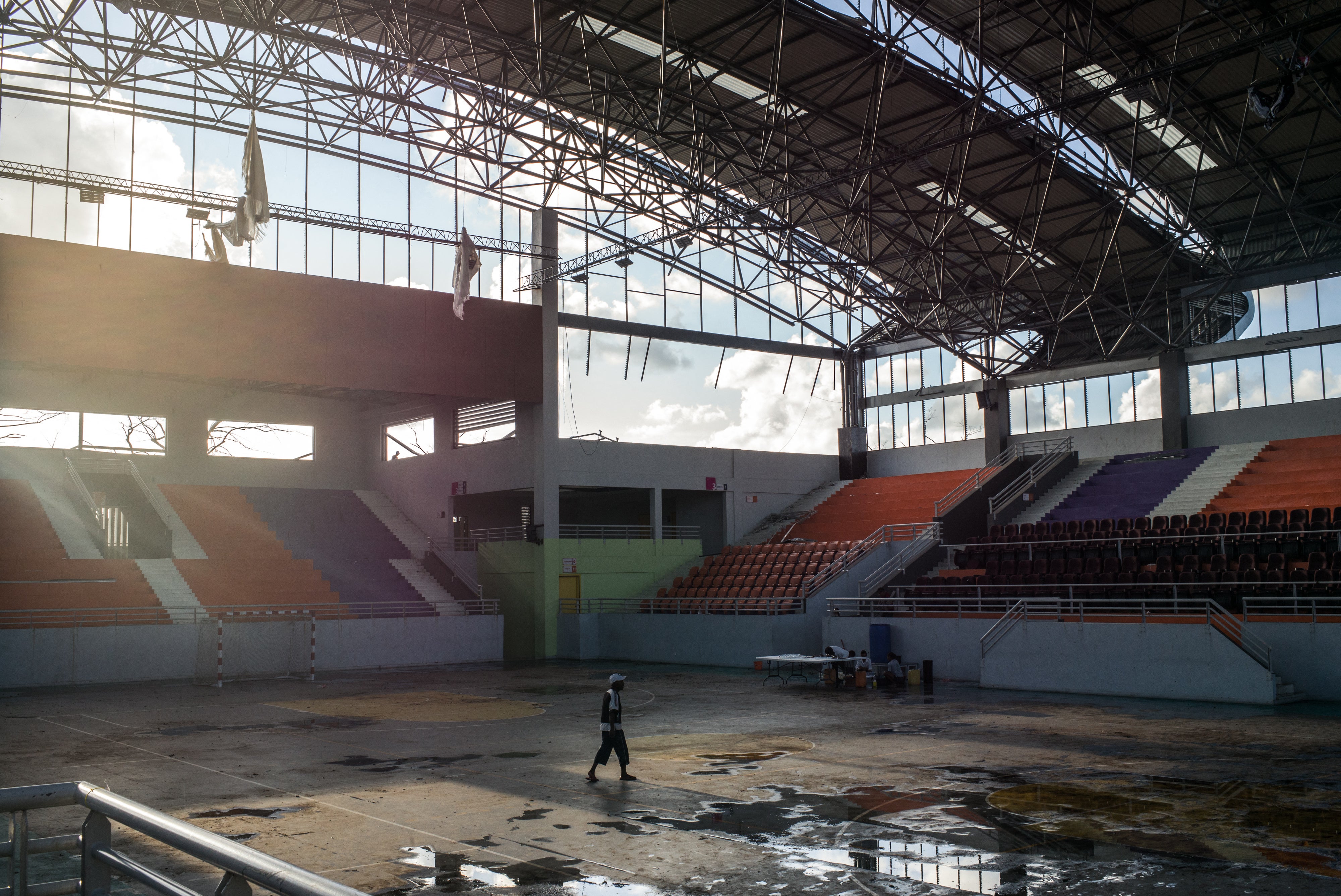 A multi-sports gymnasium damaged by Cyclone Gezani in Toamasina