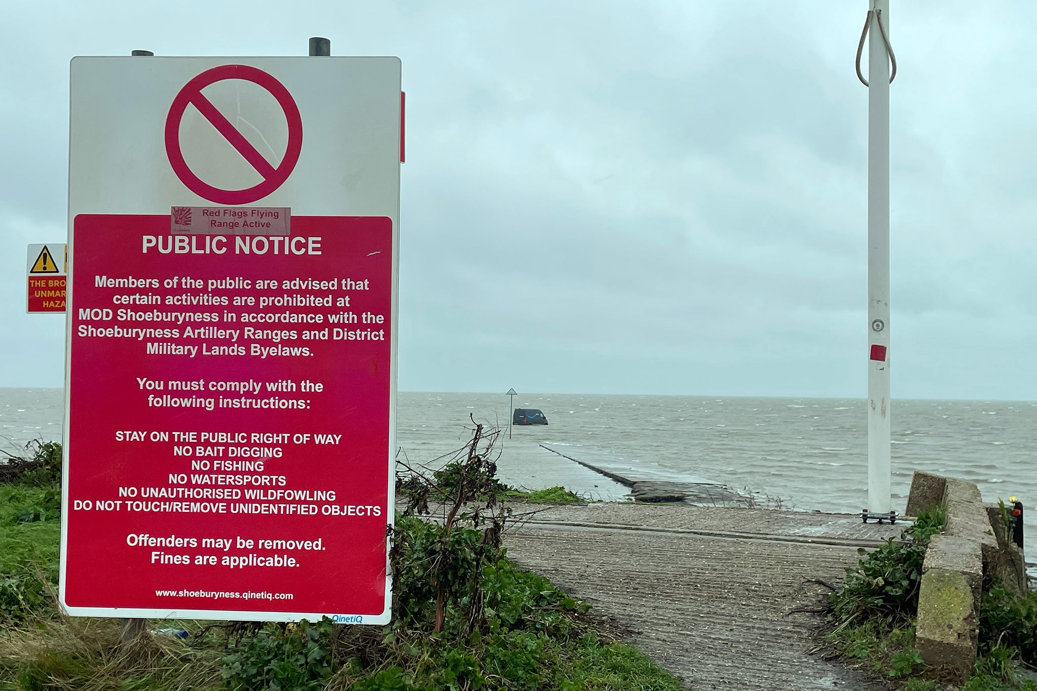 There is signage onsite pointing out that ‘The Broomway is unmarked and very hazardous to vehicles and pedestrians’