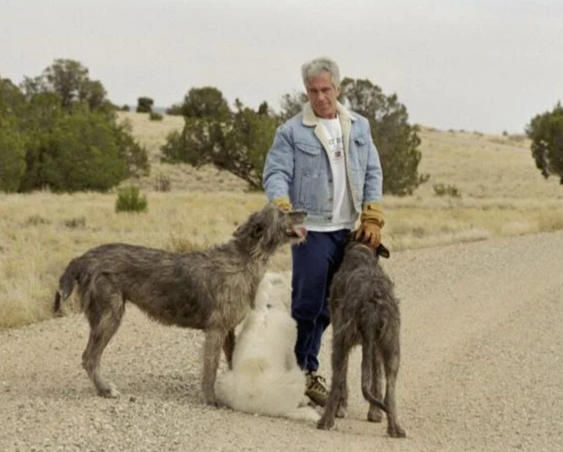 Epstein pictured in New Mexico with his dogs in an undated photo released by the Department of Justice in compliance with the Epstein Files Transparency Act