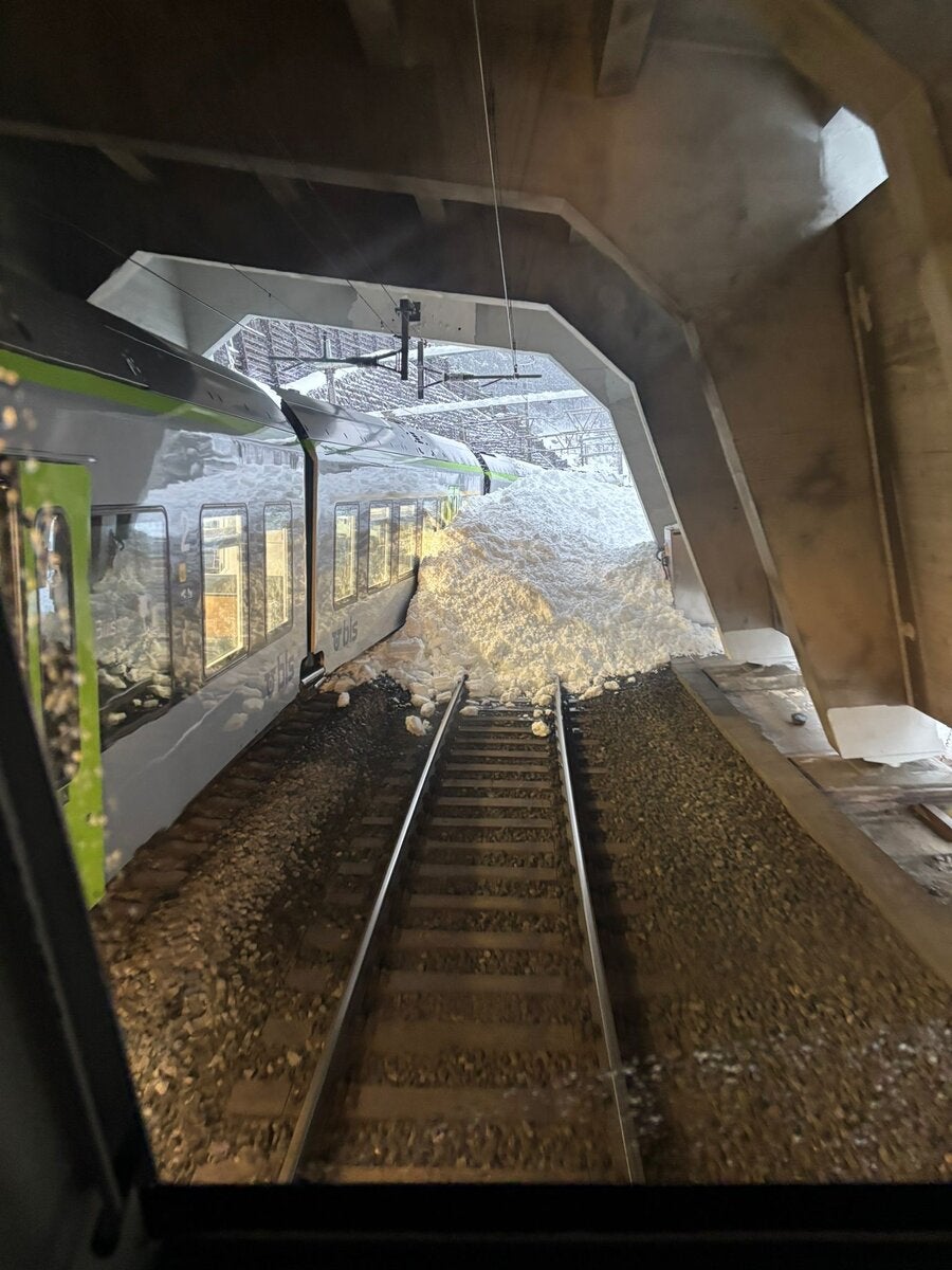 Images show an apparent avalanche on the tracks on Monday