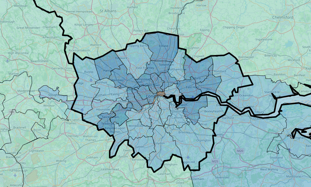 In Haringey 65 per cent were vaccinated and in Hackney just 58.3 per cent of five-year-olds had received both doses in 2024/25. Dark blue shows the areas with the lowest vaccination rates below 70 per cent, light blue below 85 per cent and green between 85 and 95 per cent. Red shows no data.