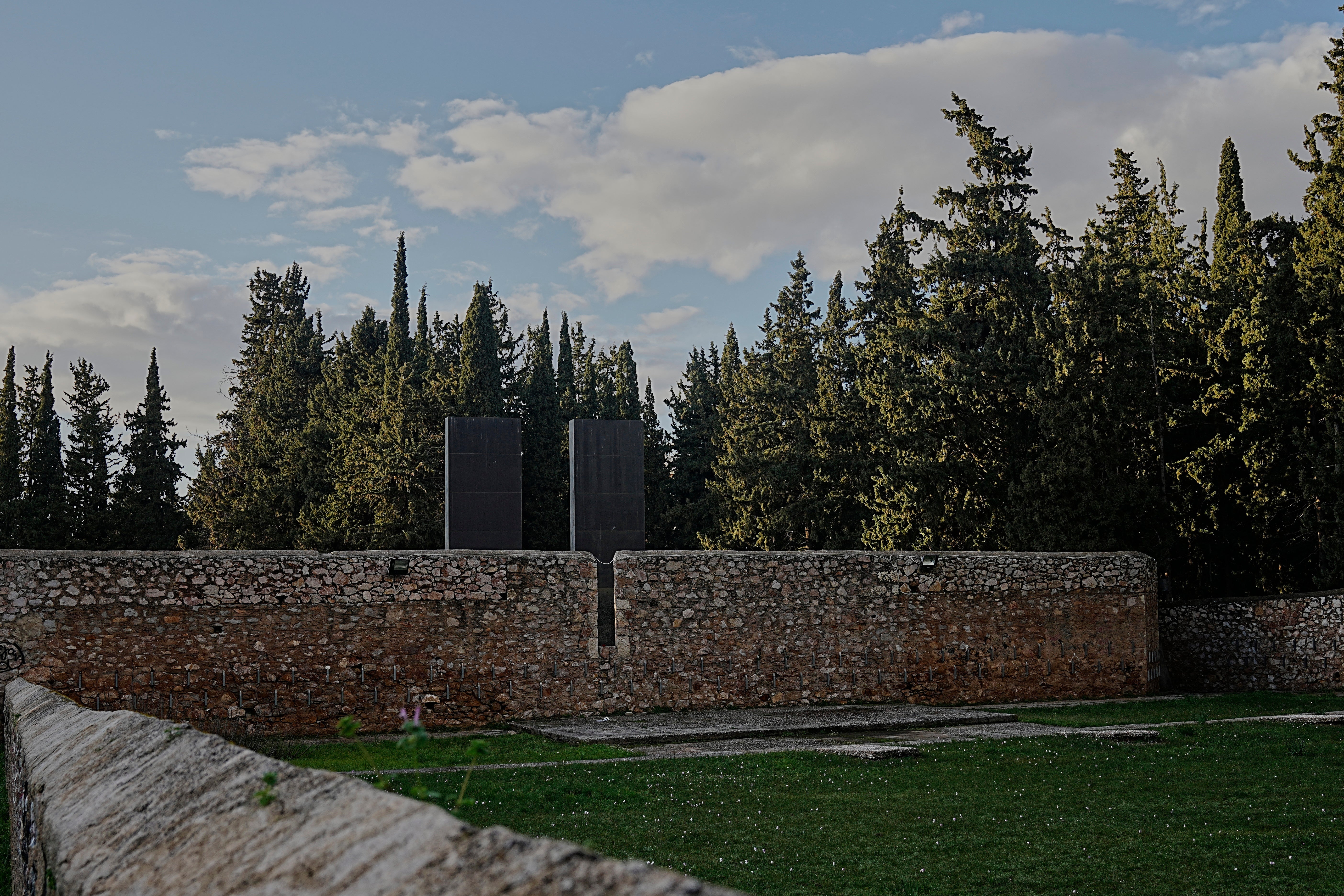 The execution wall at the Kaisariani Shooting Range in the Kaisariani suburb of Athens