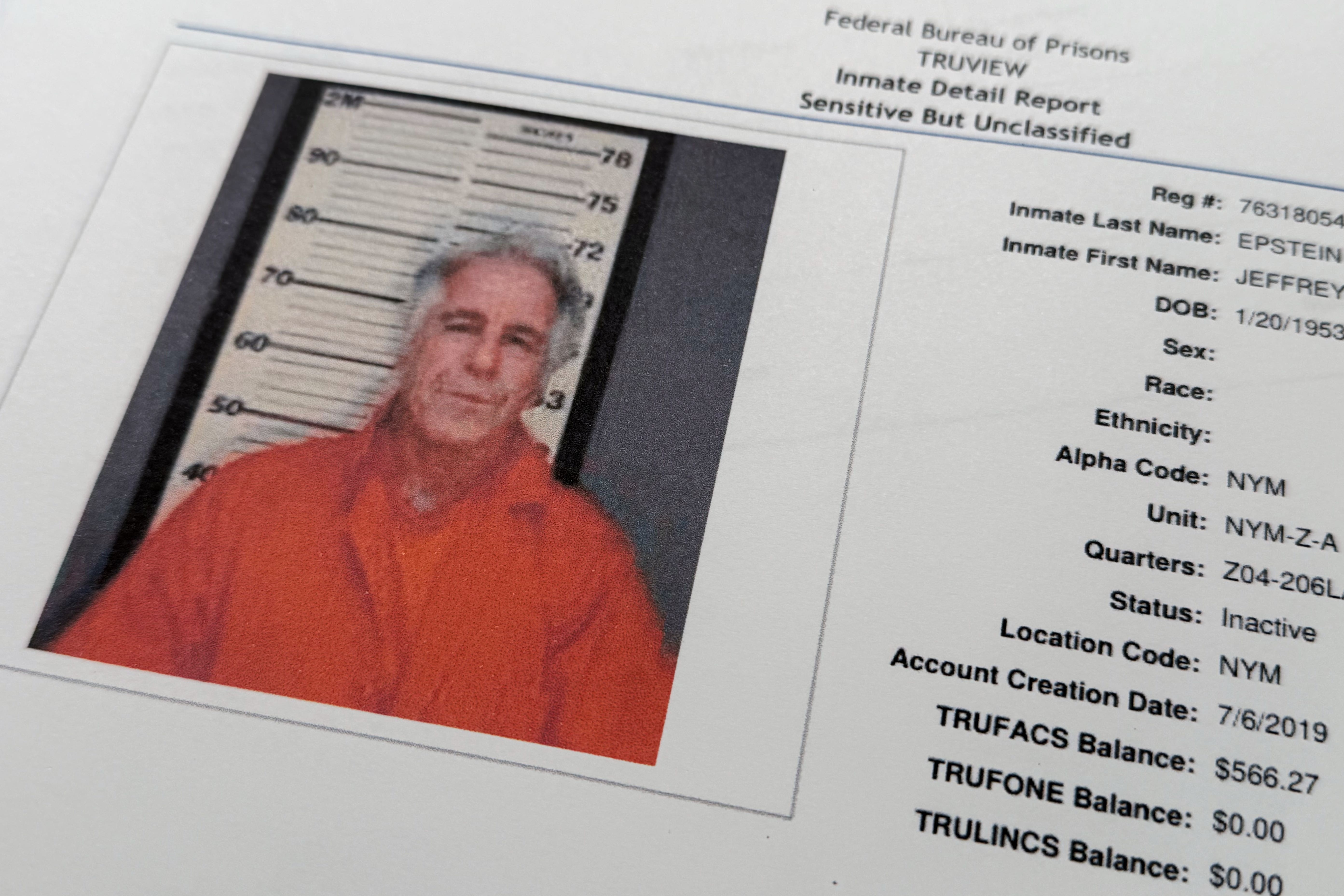 A document that was included in the release of the Jeffrey Epstein files (Jon Elswick/AP)