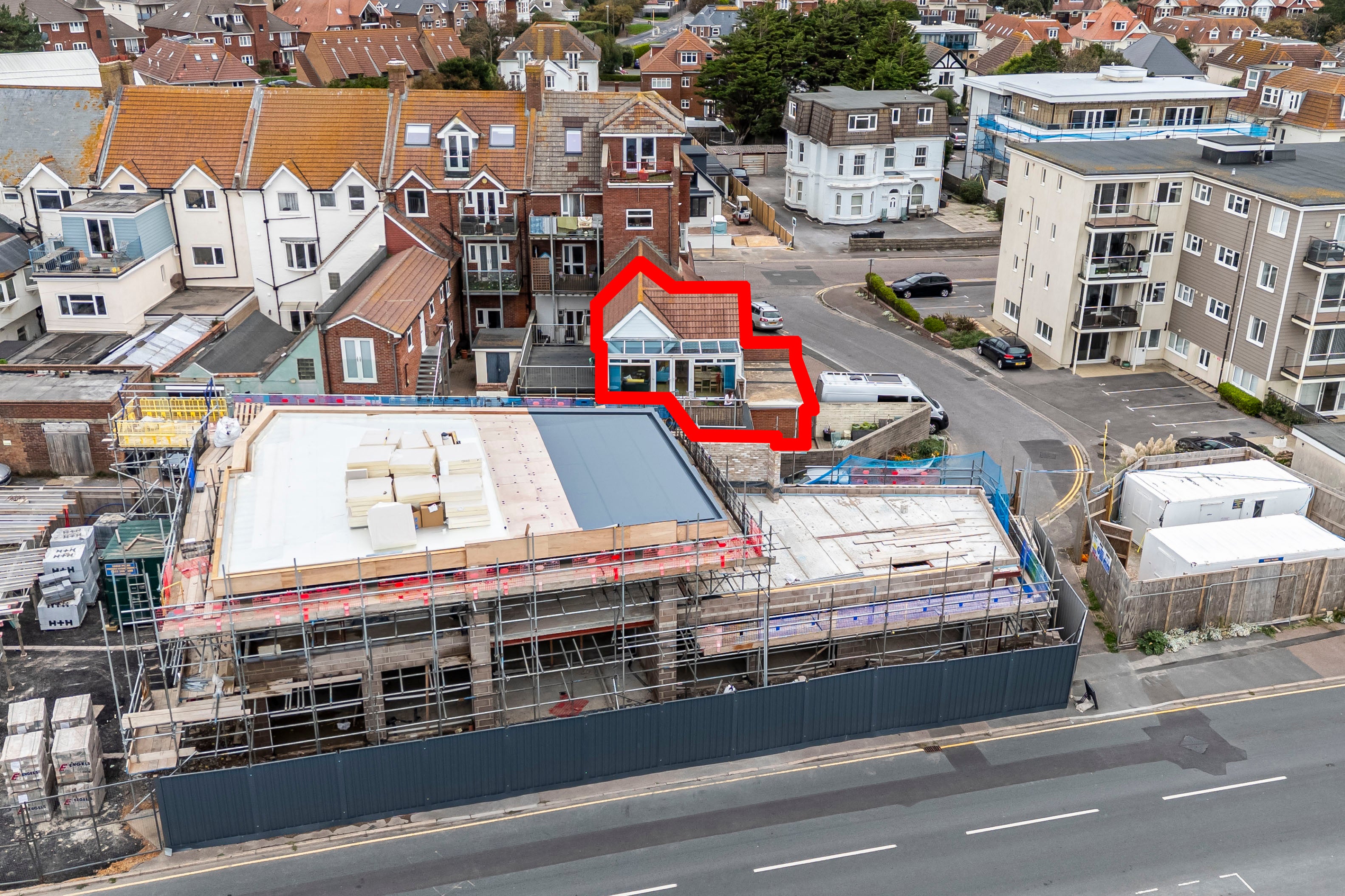 The development in front of Liz Bates' house (outlined in red)