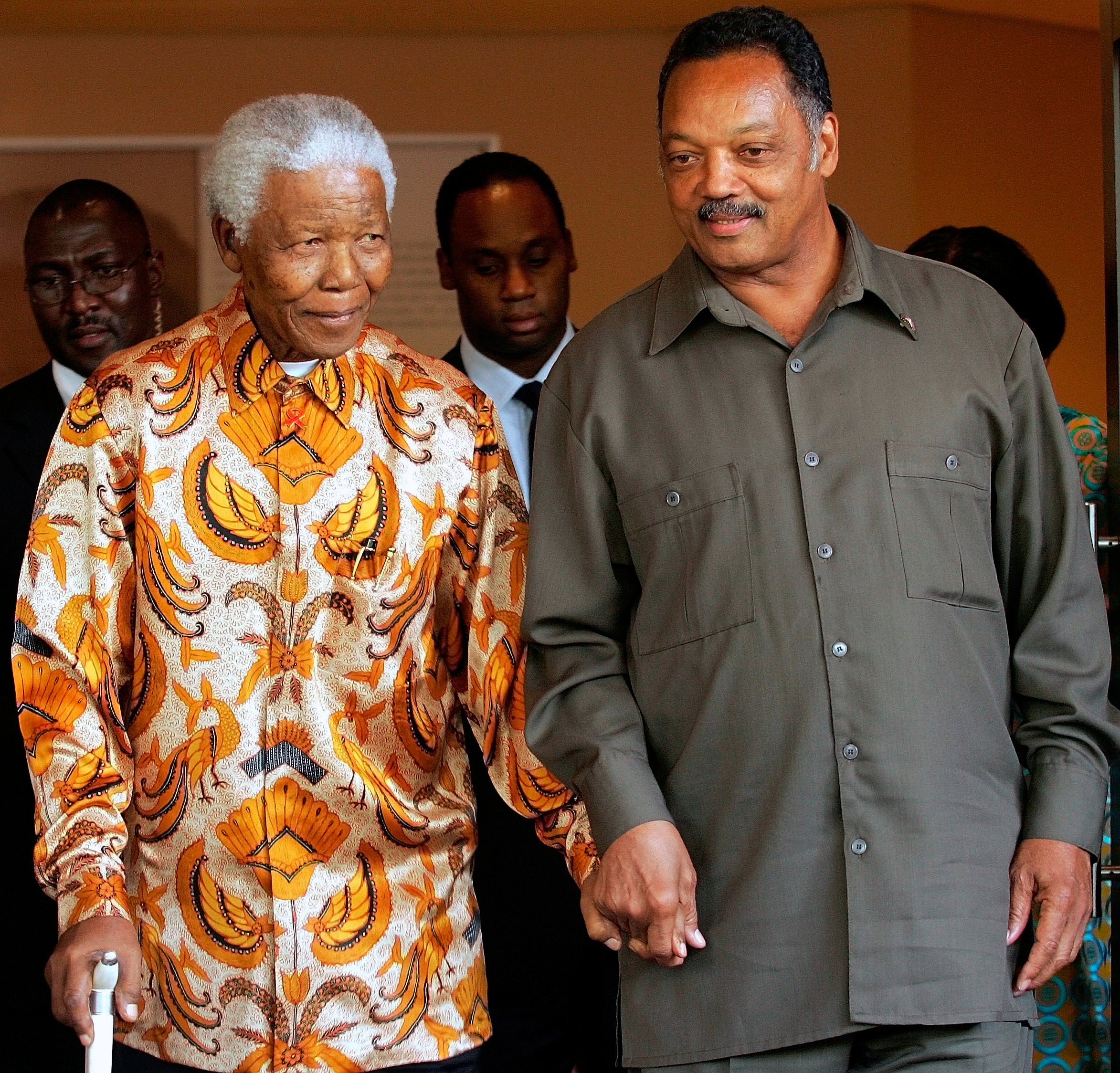 Jackson with former South African president Nelson Mandela in Johannesburg in October 2005