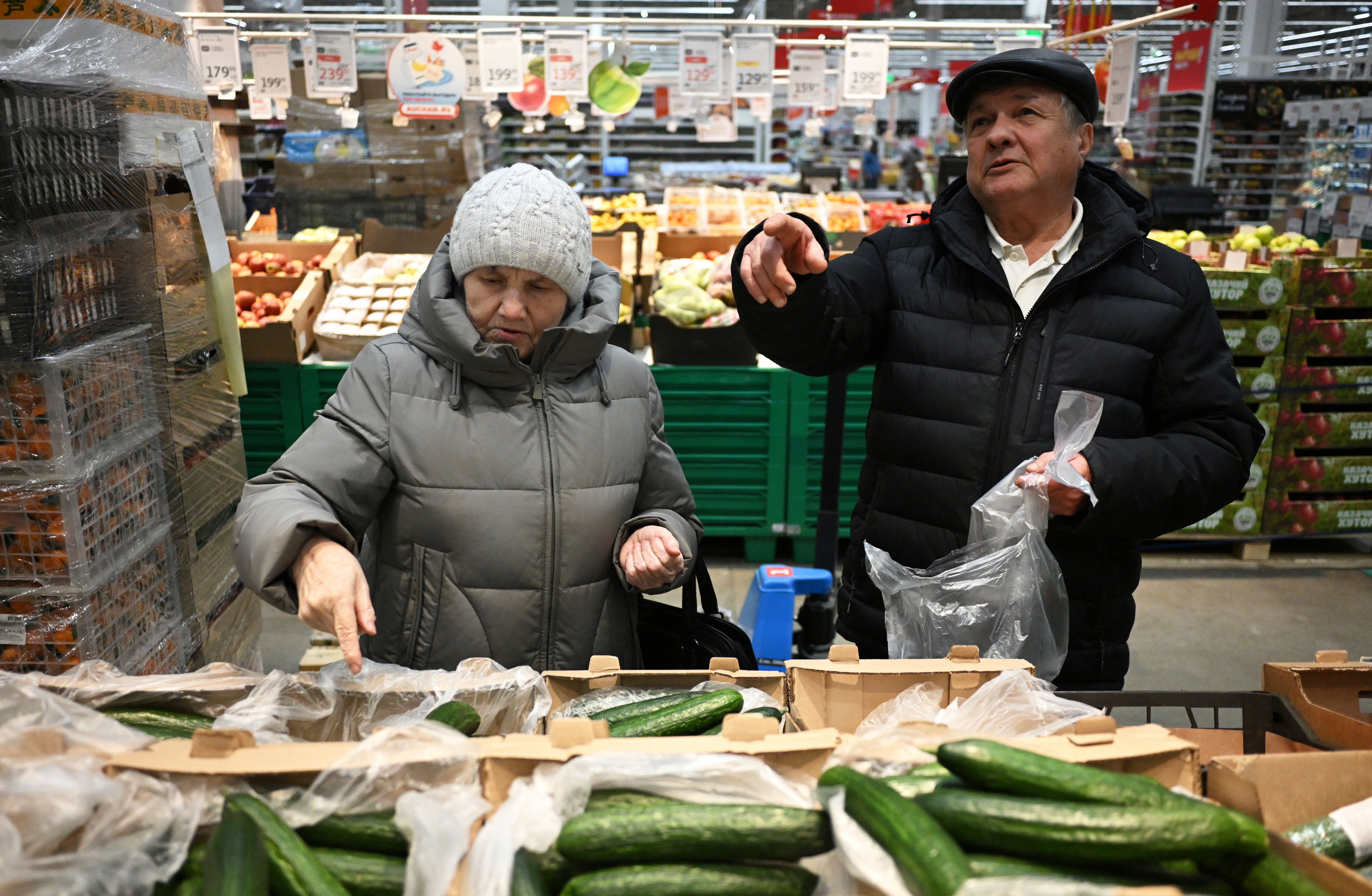 Official statistics show cucumbers have doubled in price since December to reach an average of just over 300 roubles ($3.91) per kilogram and social media has been flooded with images of them sometimes being sold for more than twice or triple that