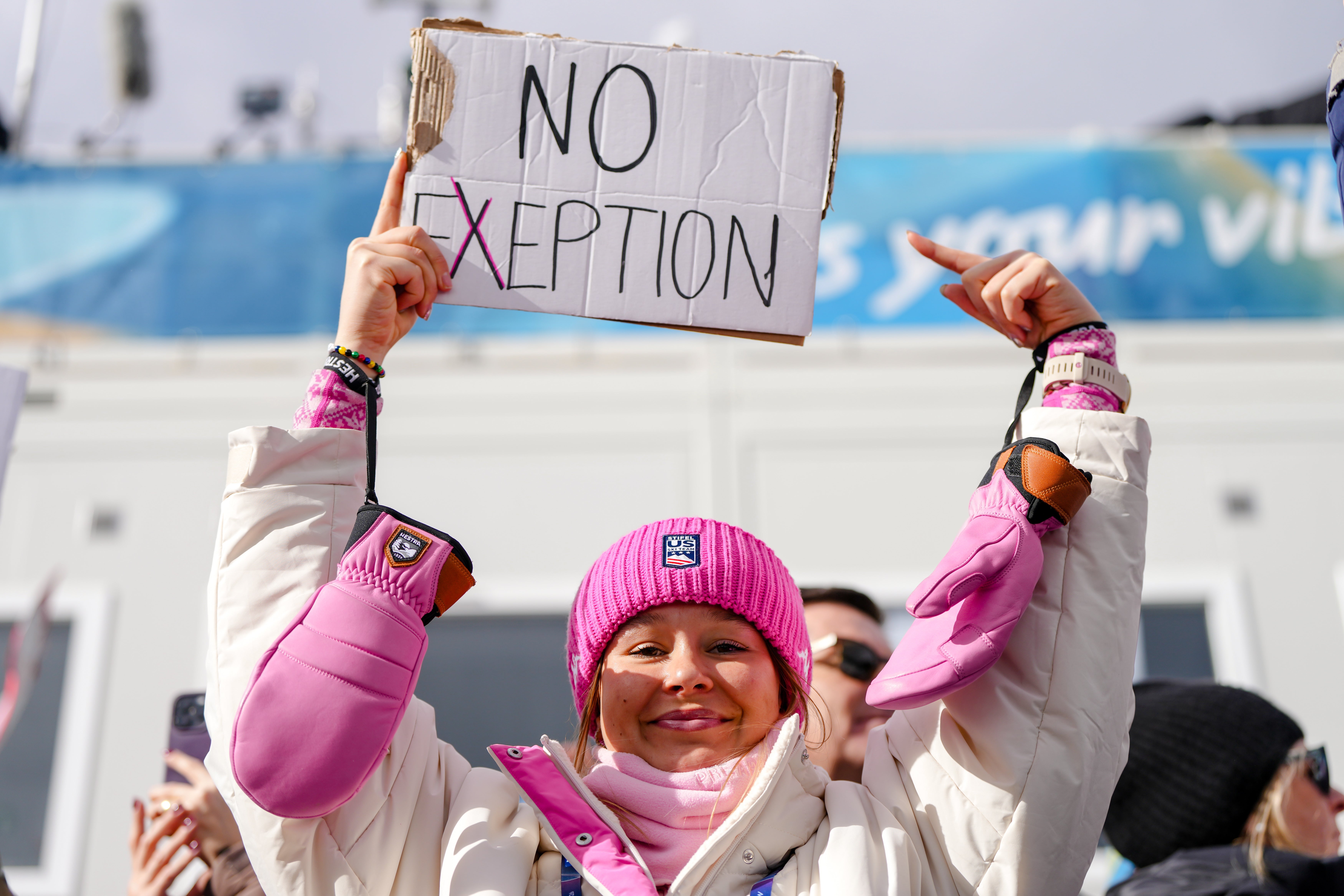 Annika Malacinski staged a protest at the Winter Olympics on Tuesday