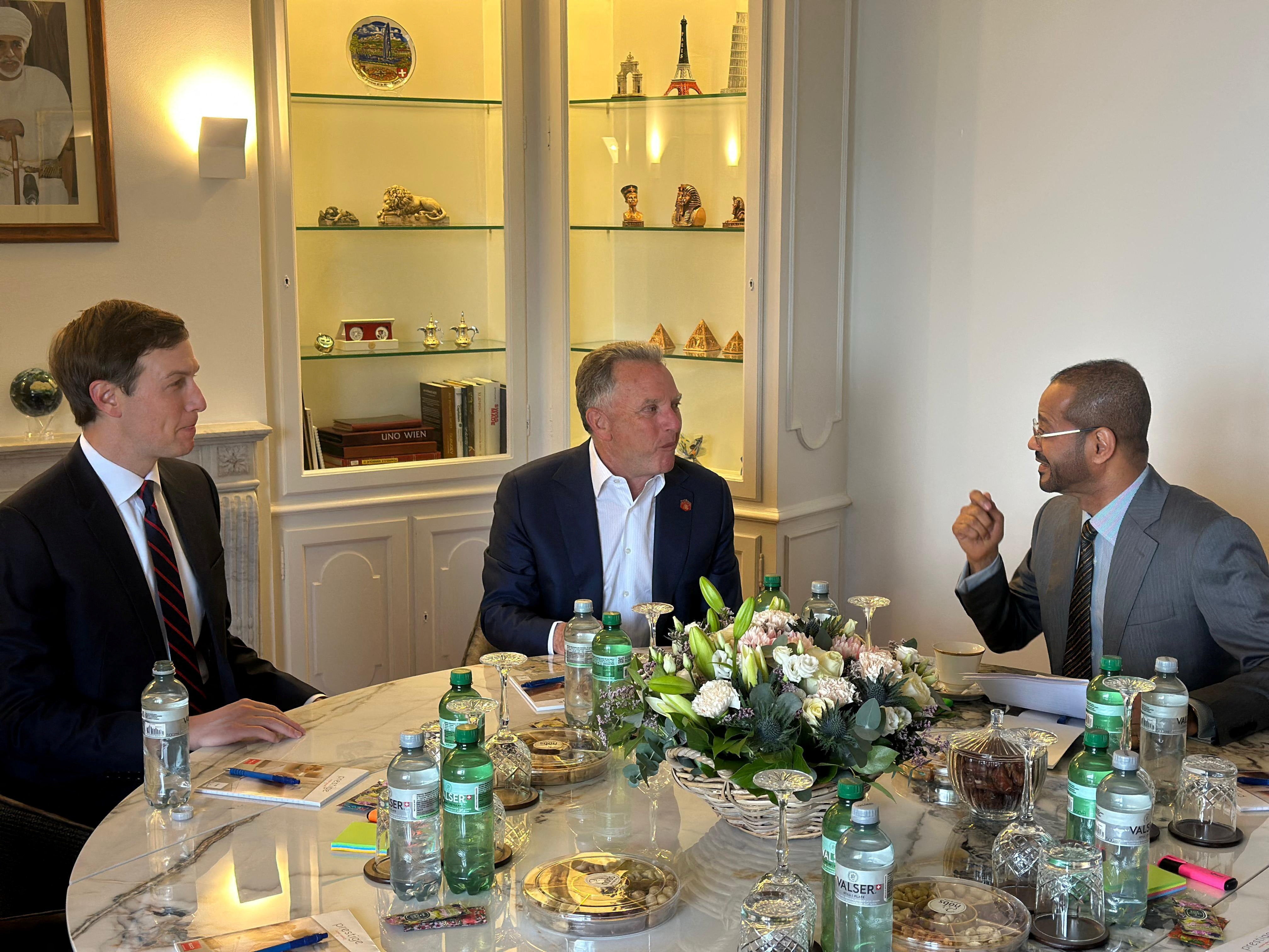 Oman's Foreign Minister Sayyid Badr bin Hamad Al Busaidi meets with U.S. Special Envoy Steve Witkoff and U.S. President Donald Trump's son-in-law, Jared Kushner